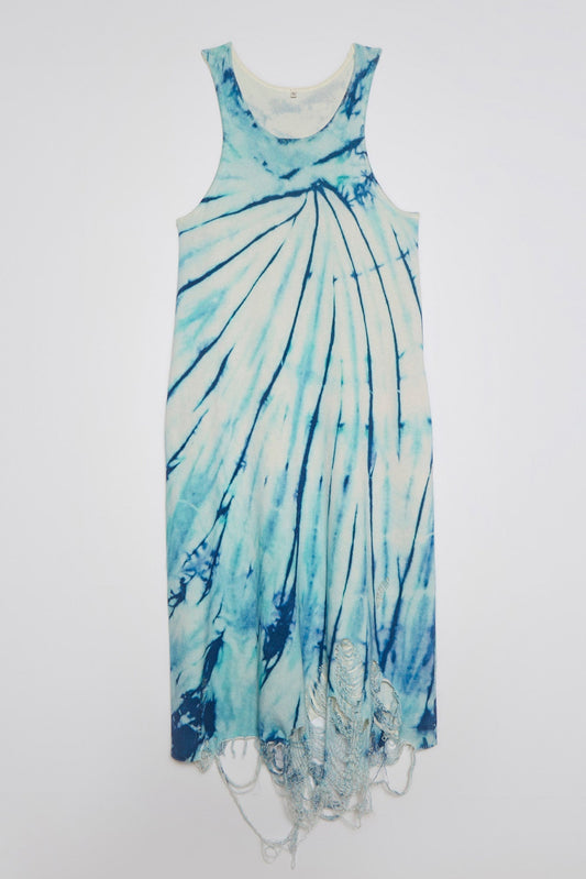 DESTROYED KNIT TANK DRESS - BLUE TIE-DYE - R13