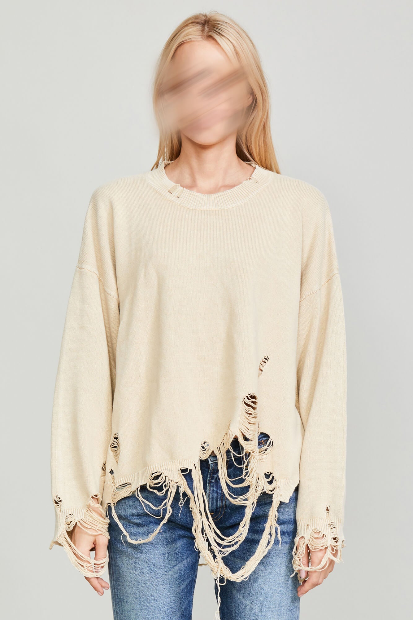 DESTROYED OVERSIZED PULLOVER - KHAKI - R13