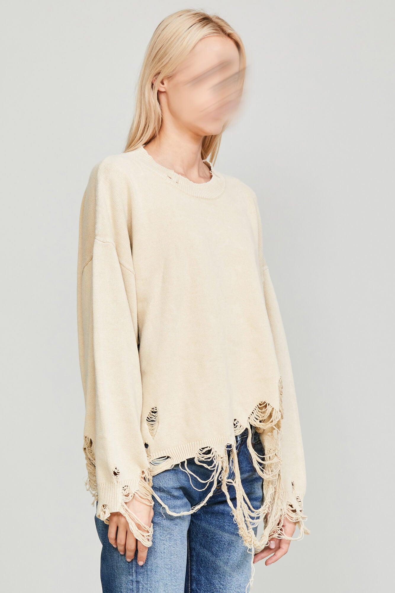 DESTROYED OVERSIZED PULLOVER - KHAKI - R13