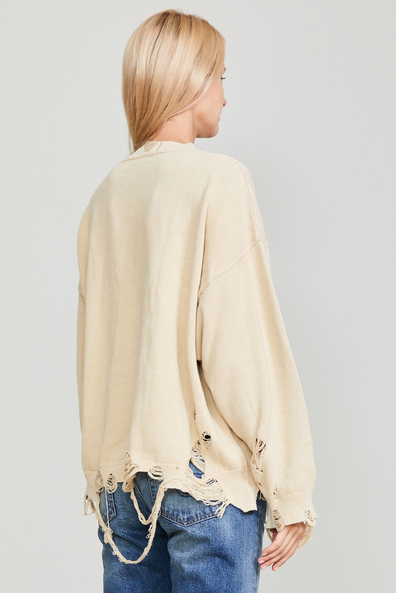 DESTROYED OVERSIZED PULLOVER - KHAKI - R13