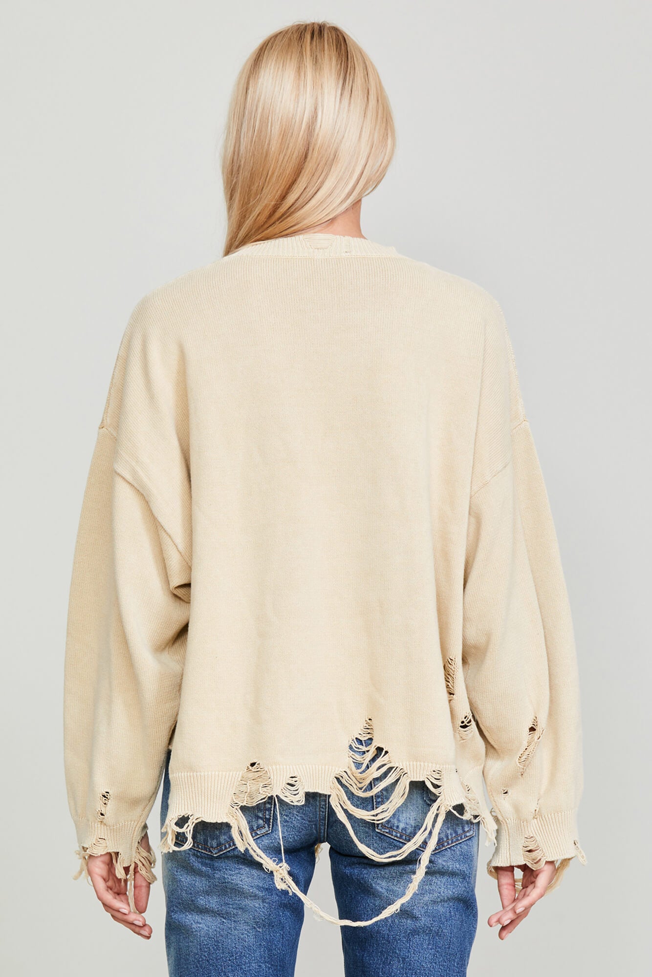 DESTROYED OVERSIZED PULLOVER - KHAKI - R13