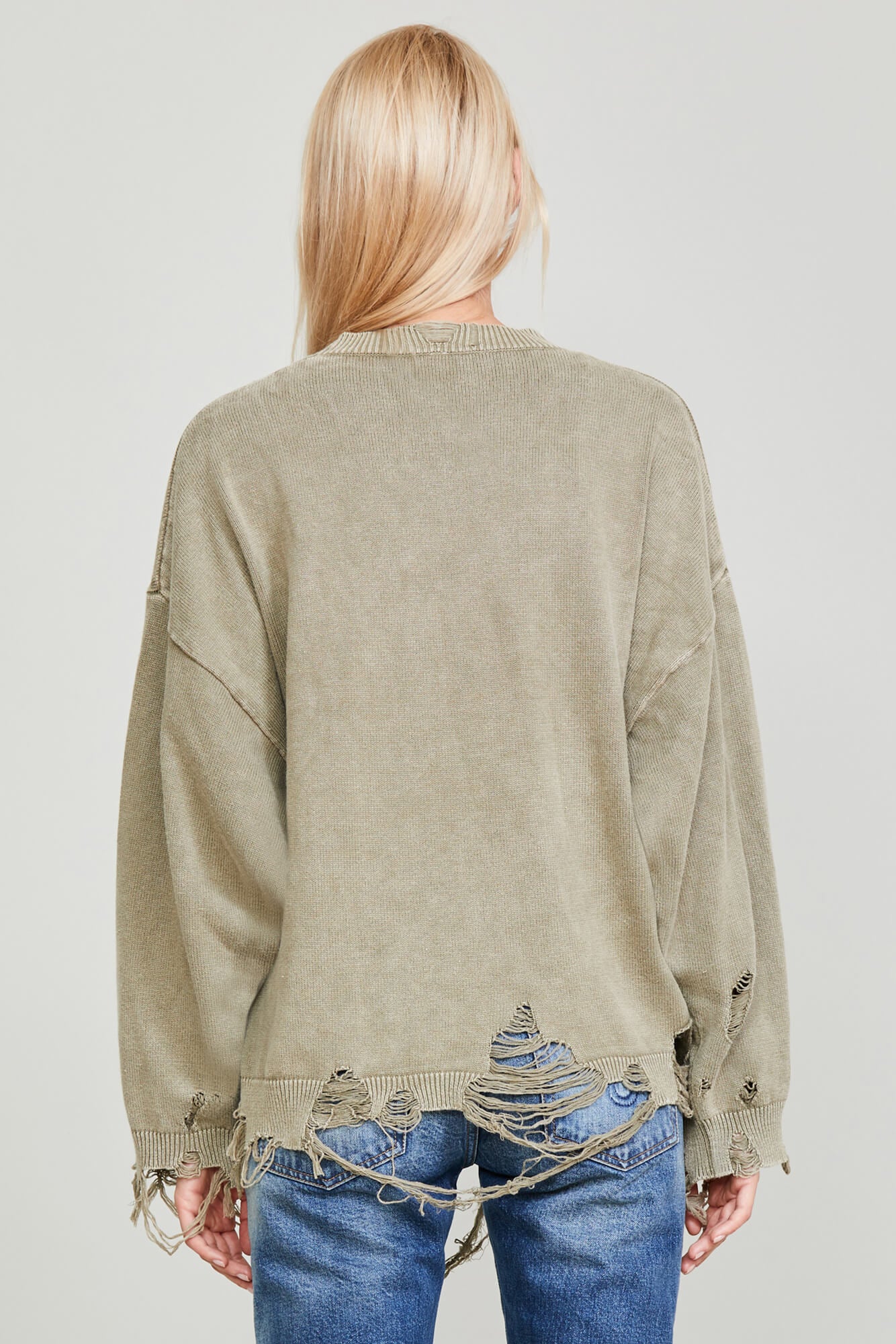 DESTROYED OVERSIZED PULLOVER - LIGHT GREEN - R13