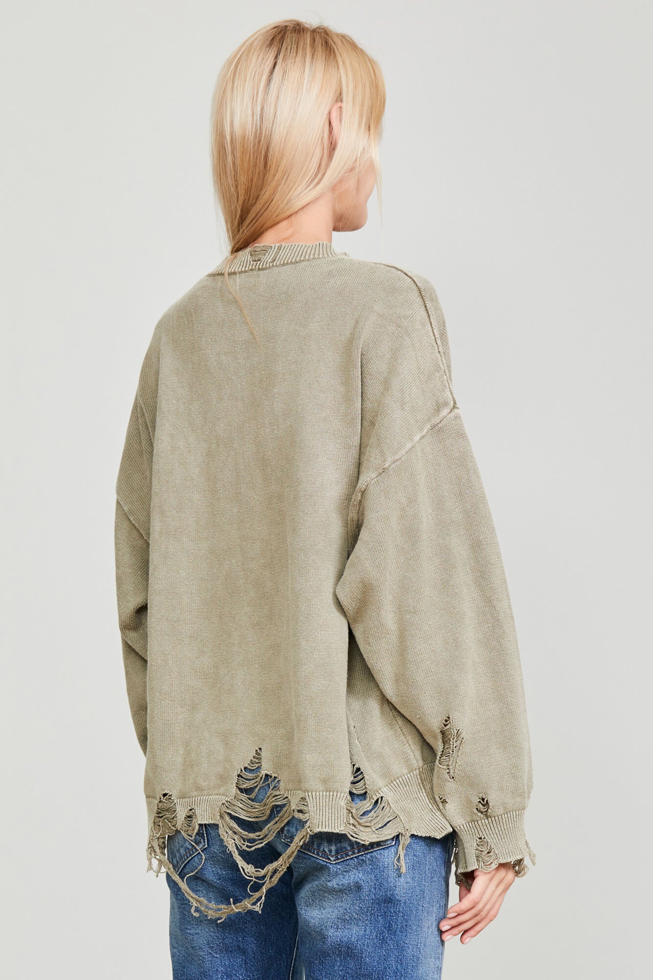 DESTROYED OVERSIZED PULLOVER - LIGHT GREEN - R13