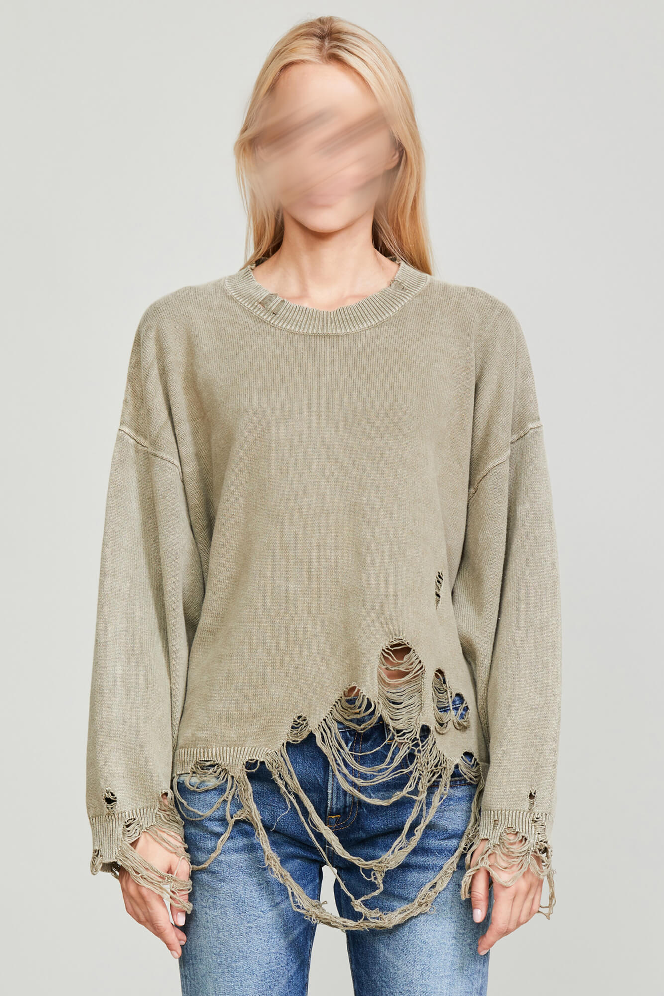 DESTROYED OVERSIZED PULLOVER - LIGHT GREEN - R13