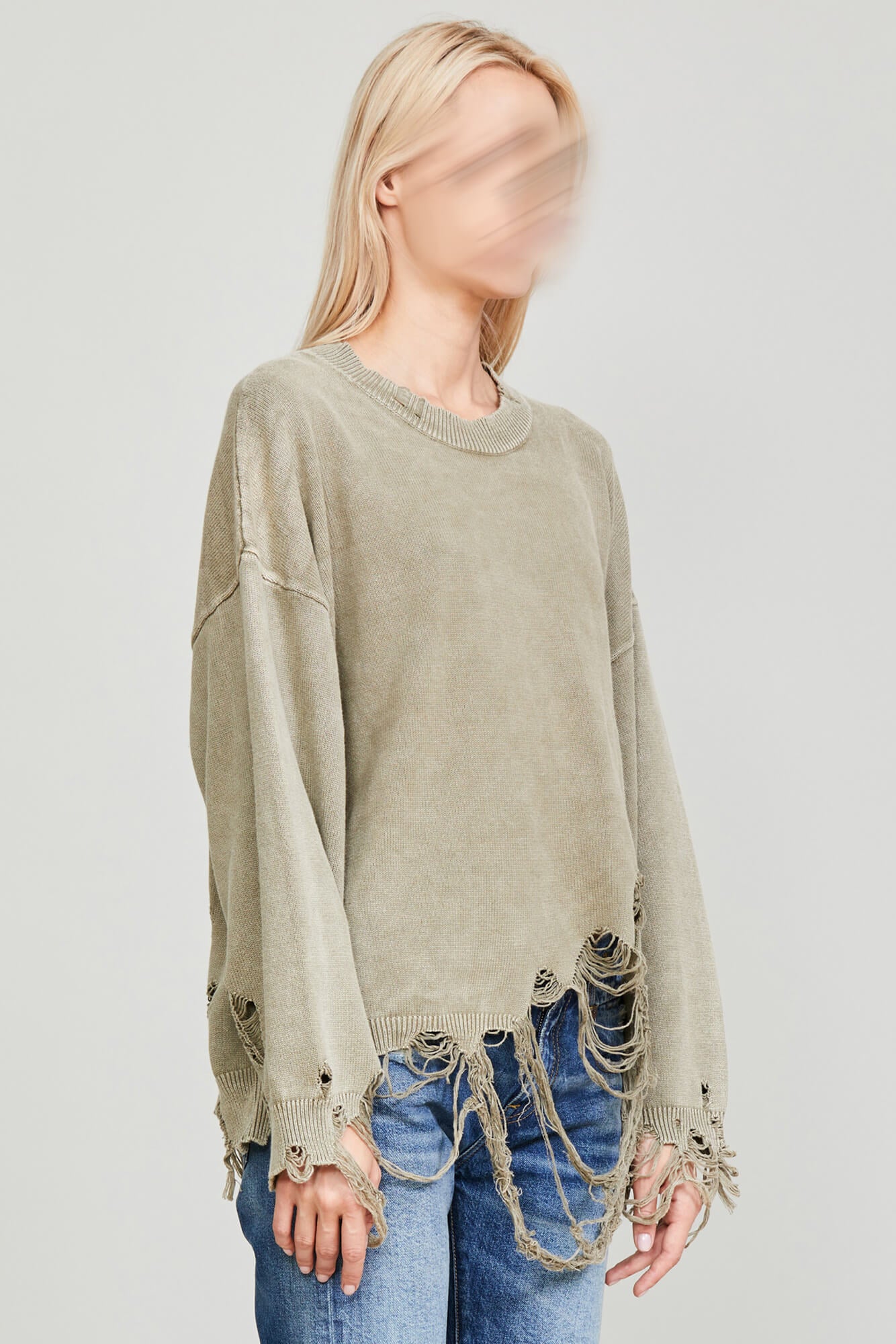 DESTROYED OVERSIZED PULLOVER - LIGHT GREEN - R13