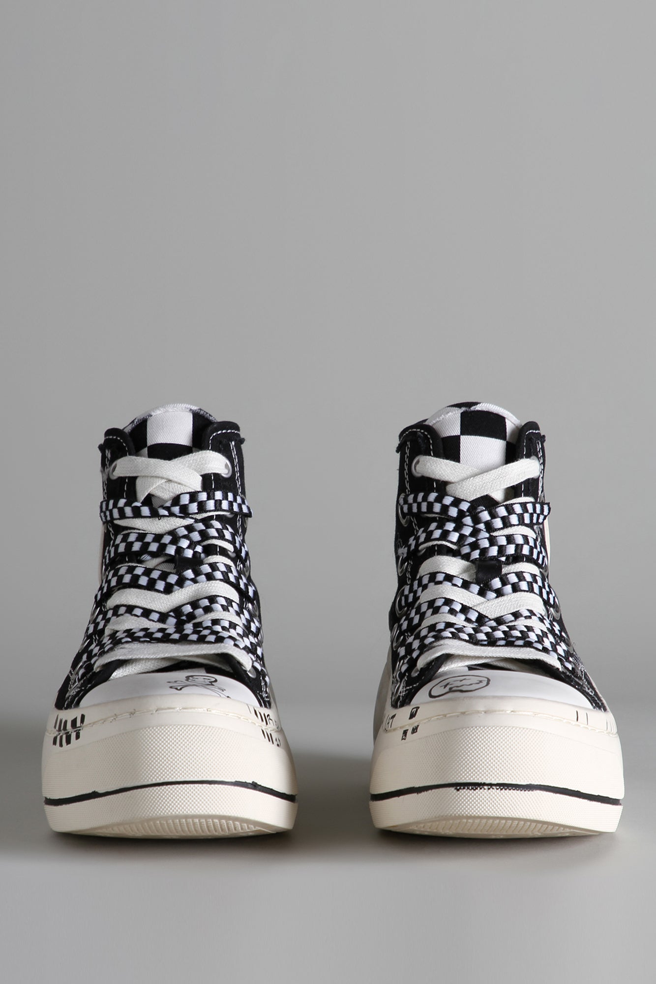 DOUBLE GROMMET KURT HIGH TOP SNEAKER - BLACK GRAFFITI CHECKER - R13