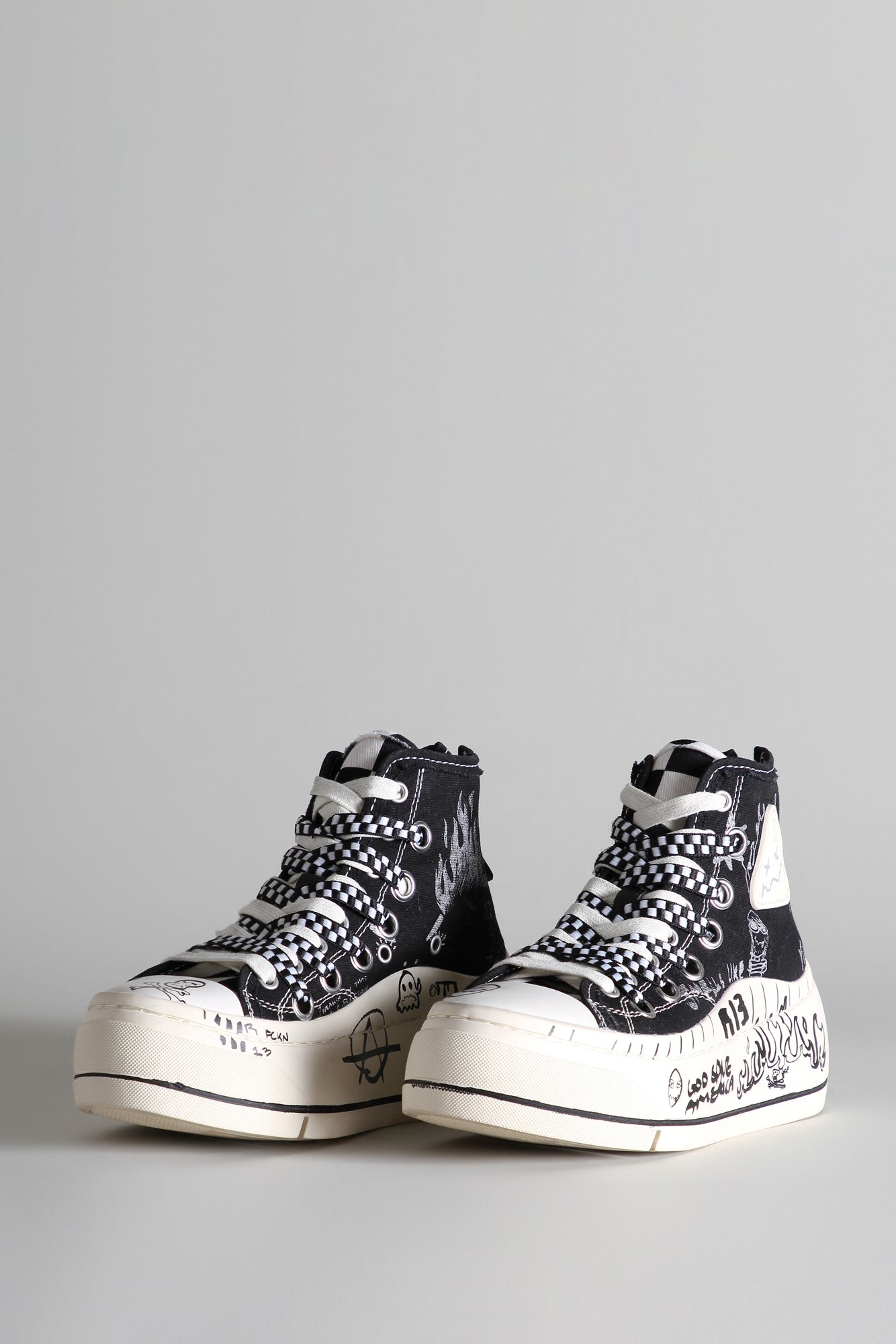 DOUBLE GROMMET KURT HIGH TOP SNEAKER - BLACK GRAFFITI CHECKER - R13