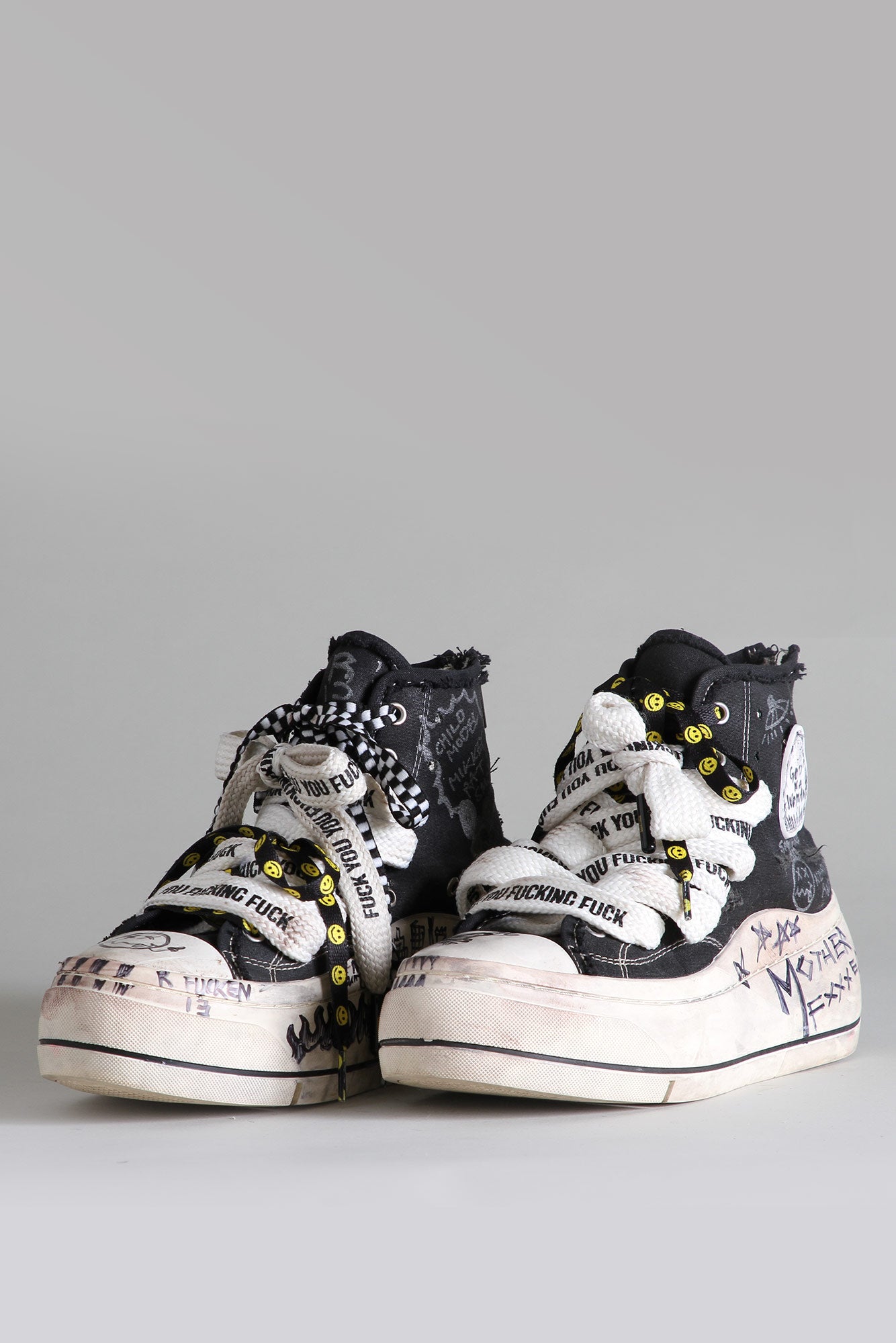 DOUBLE GROMMET KURT HIGH TOP SNEAKER - GRAFFITI BLACK - R13