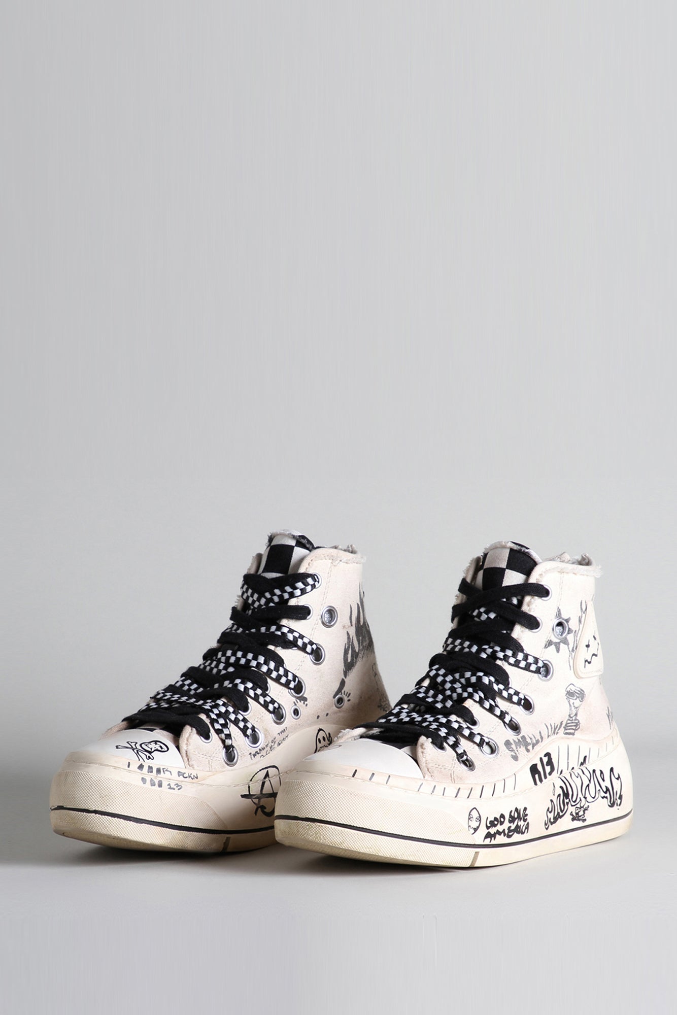 DOUBLE GROMMET KURT HIGH TOP SNEAKER - GRAFFITI ECRU CHECKER - R13