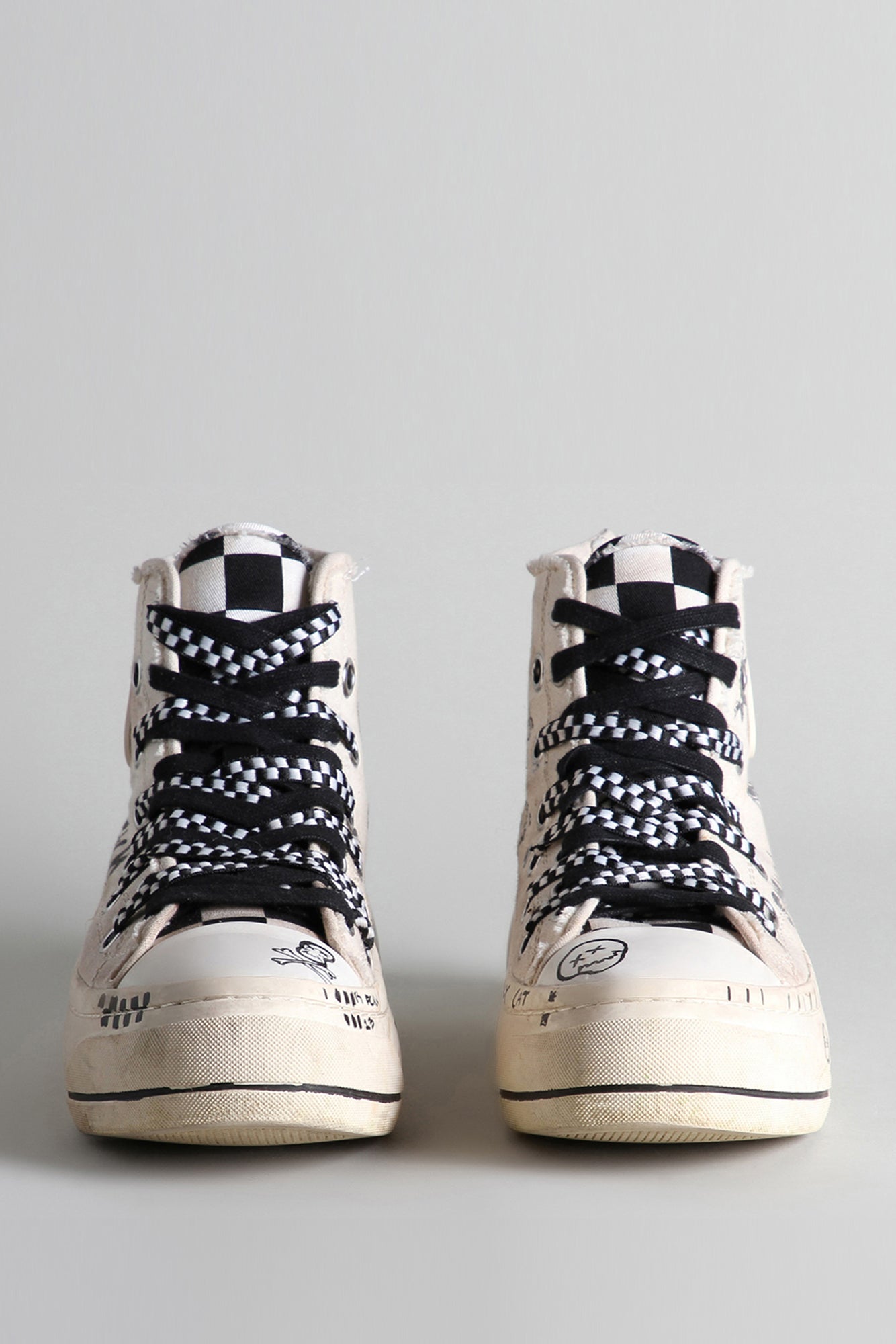 DOUBLE GROMMET KURT HIGH TOP SNEAKER - GRAFFITI ECRU CHECKER - R13