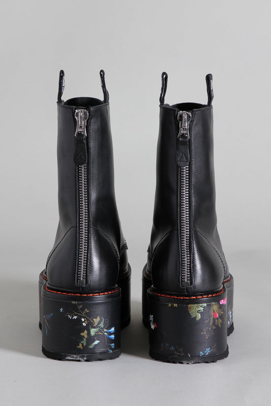 DOUBLE STACK BOOT - BLACK WITH FLORAL PLATFORM - R13