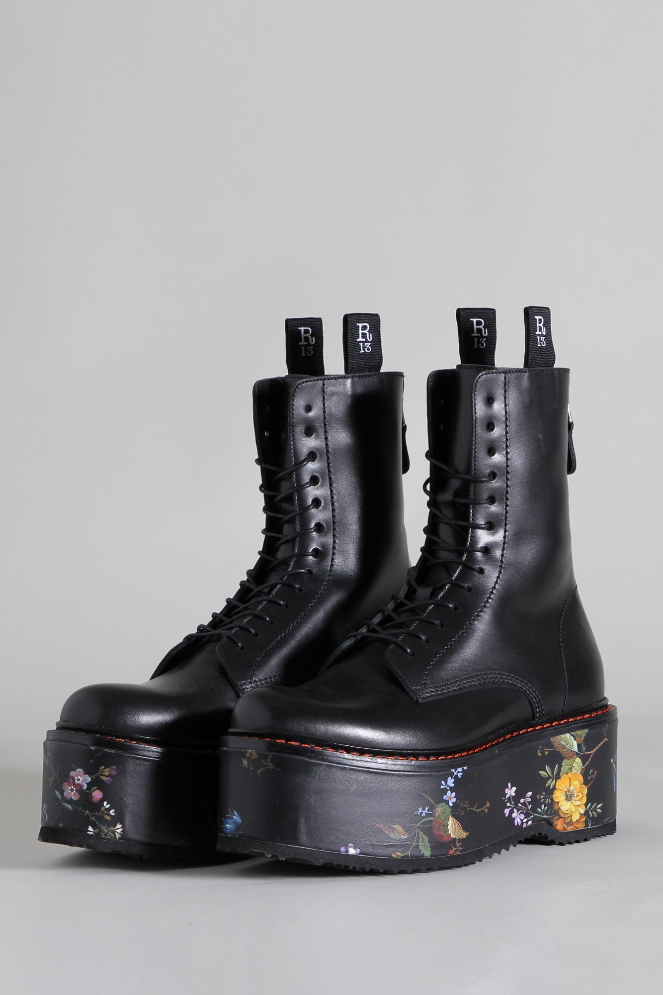 DOUBLE STACK BOOT - BLACK WITH FLORAL PLATFORM - R13