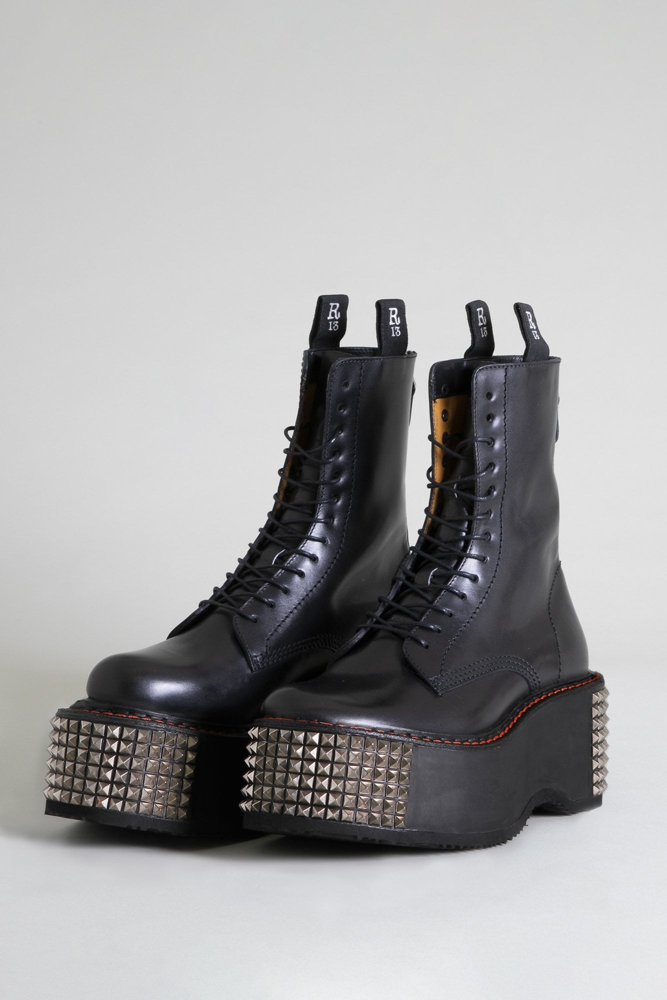 DOUBLE STACK BOOT WITH STUD SOLE - BLACK - R13