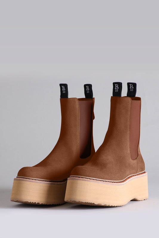 DOUBLE STACK CHELSEA BOOT - BROWN SUEDE - R13