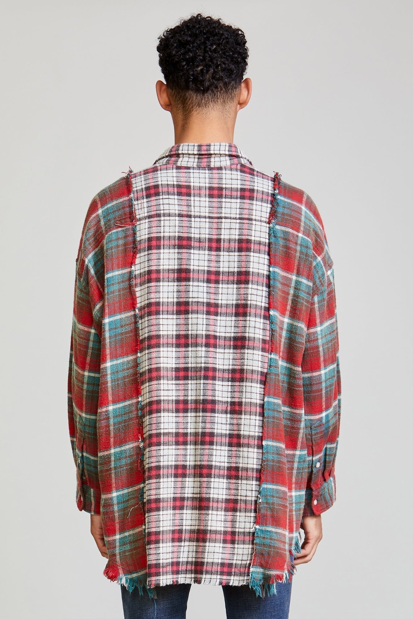 DROP NECK COMBO WORK SHIRT - BLUE AND RED PLAID - R13