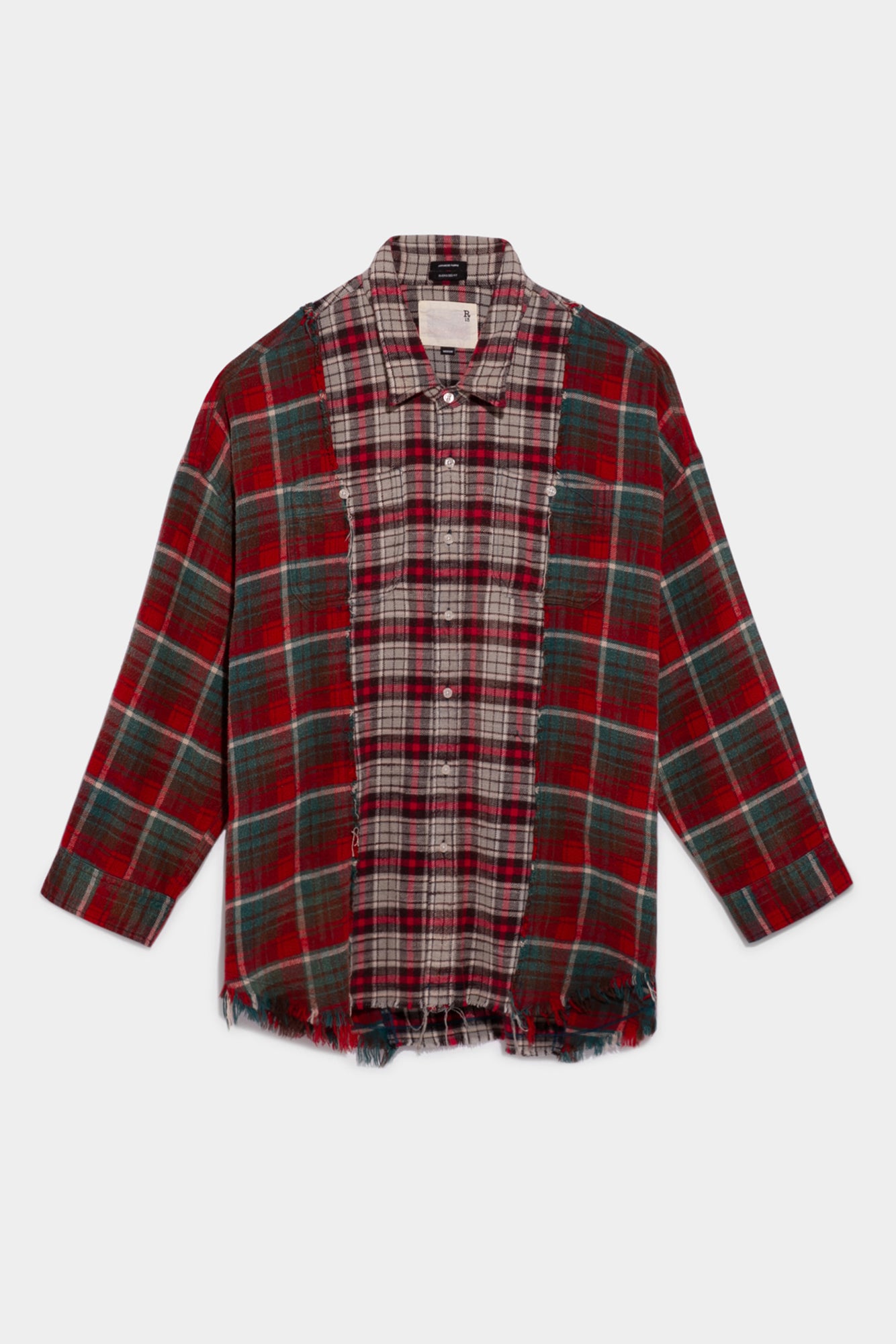 DROP NECK COMBO WORK SHIRT - BLUE AND RED PLAID - R13