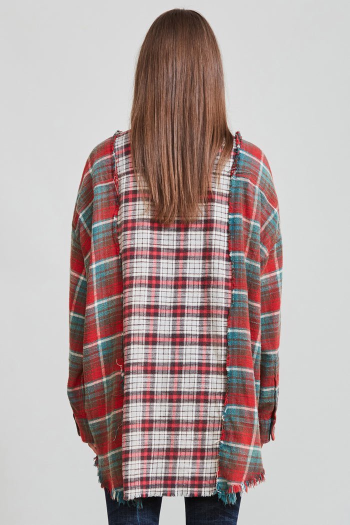 DROP NECK COMBO WORK SHIRT - GREY AND BLUE PLAID - R13