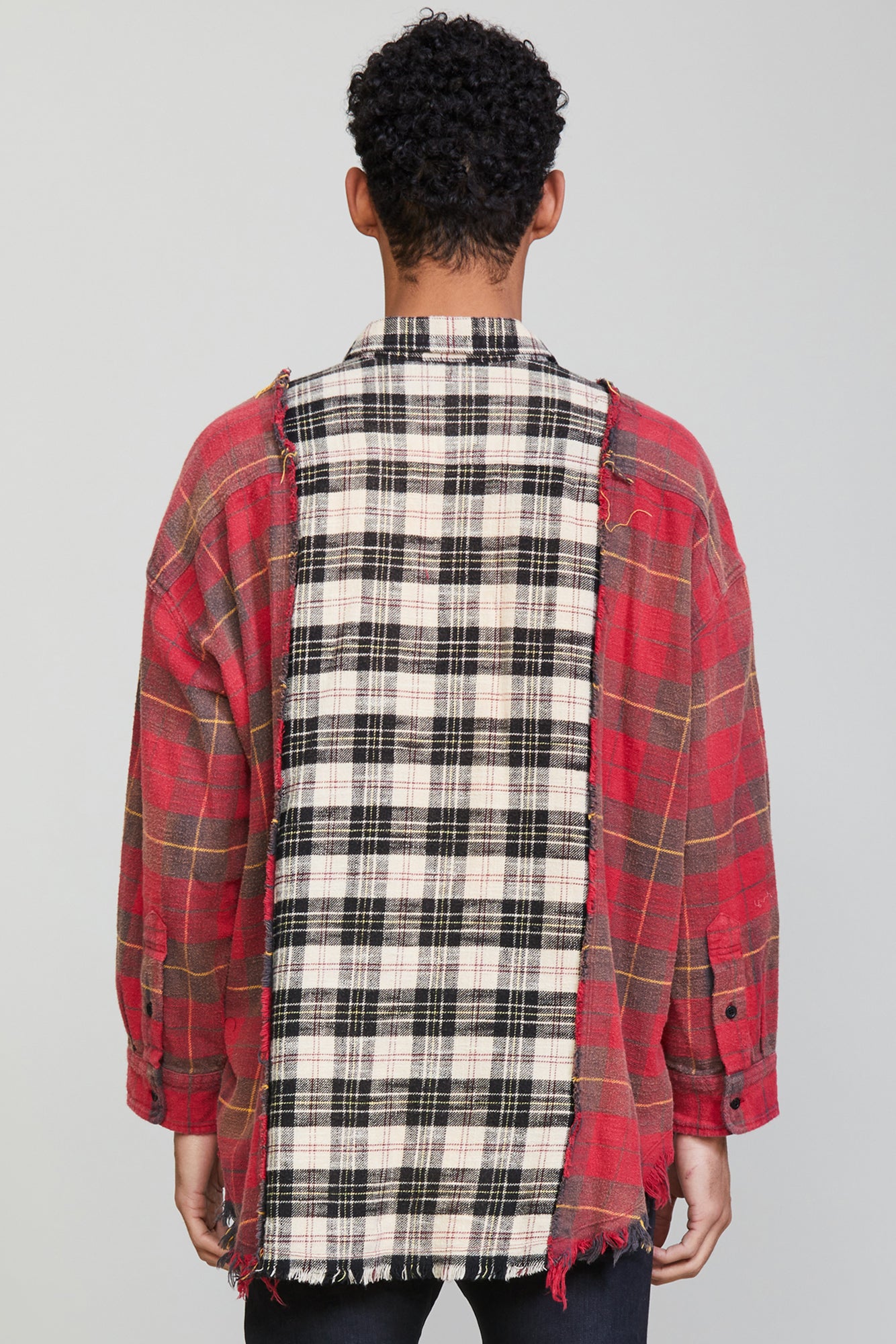 DROP NECK COMBO WORKSHIRT - RED WITH BEIGE PLAID - R13