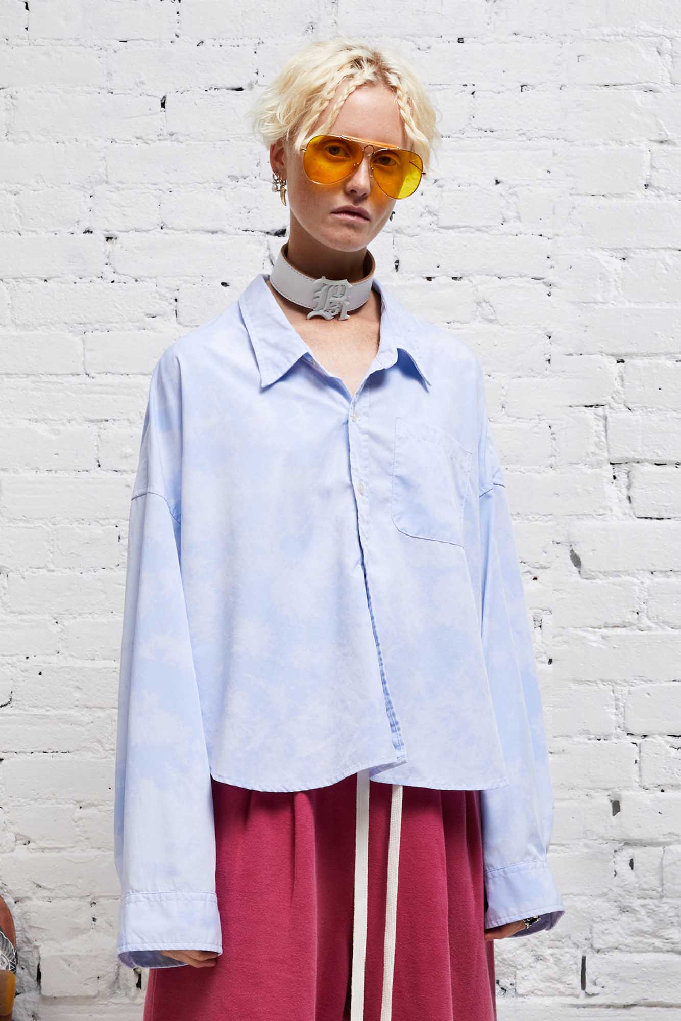 DROP NECK CROPPED SHIRT - CLOUDY BLUE - R13