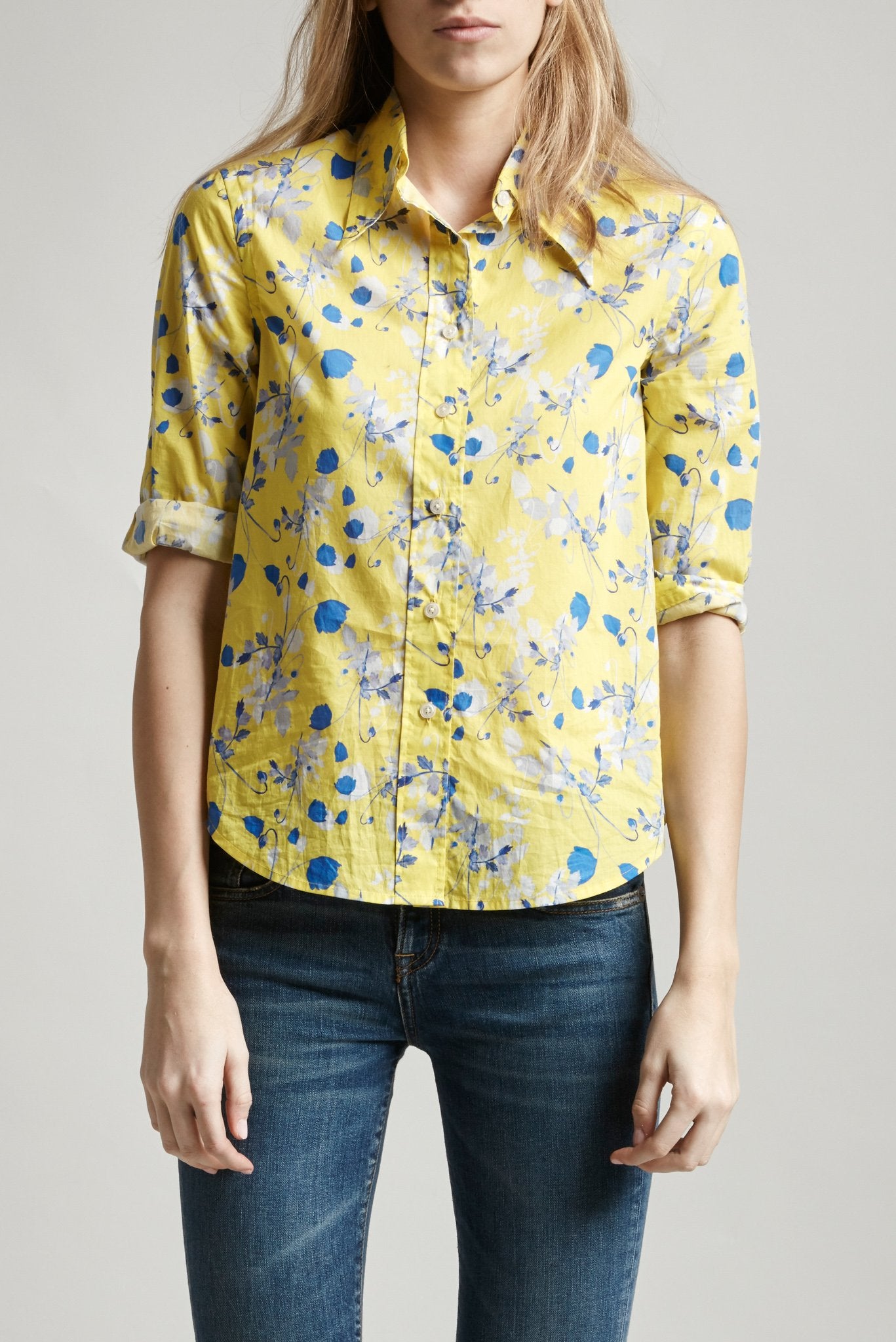 EXAGGERATED COLLAR SHIRT - YELLOW FLORAL - R13