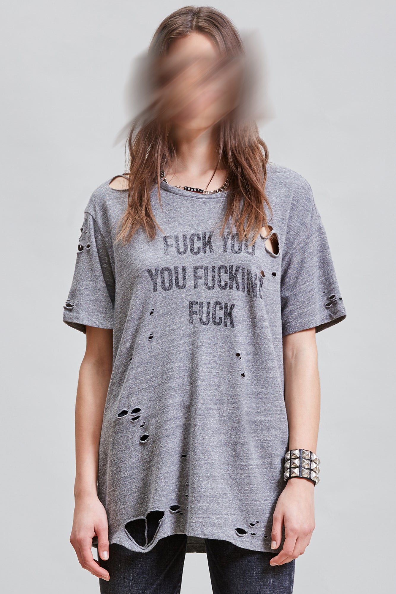 F.U. RIPPED BOY T - HEATHER GREY - R13