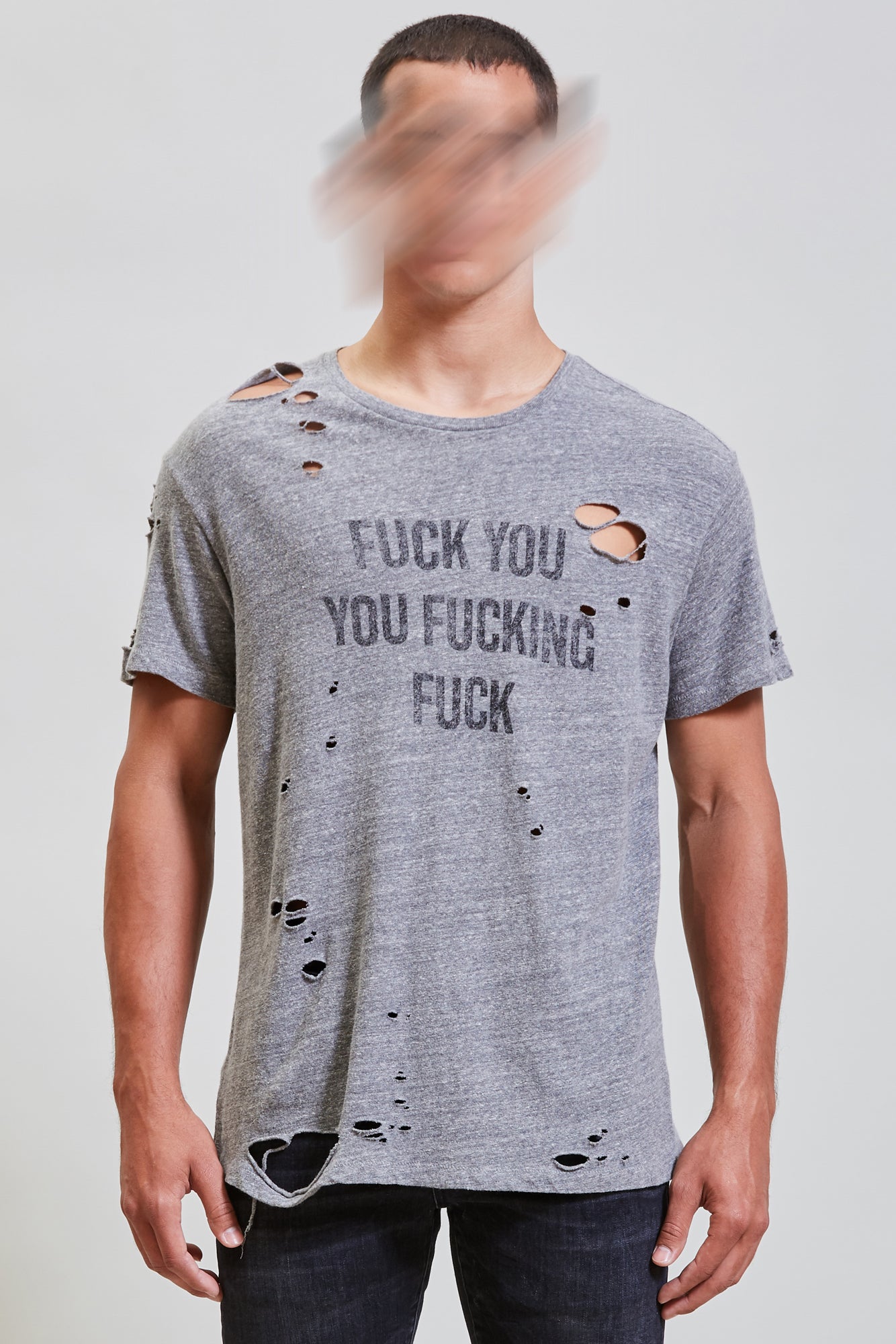 F.U. RIPPED BOY T - HEATHER GREY - R13