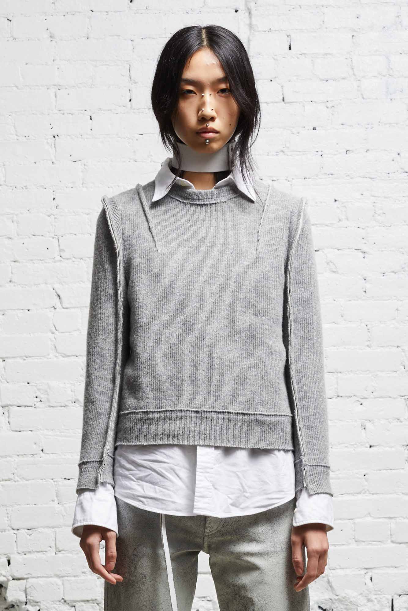 FLAT SLEEVE CREWNECK - HEATHER GREY - R13