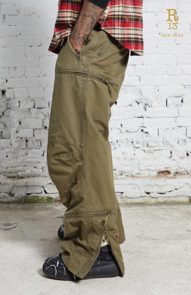 FLIGHT PANTS - OLIVE COTTON RIPSTOP - R13