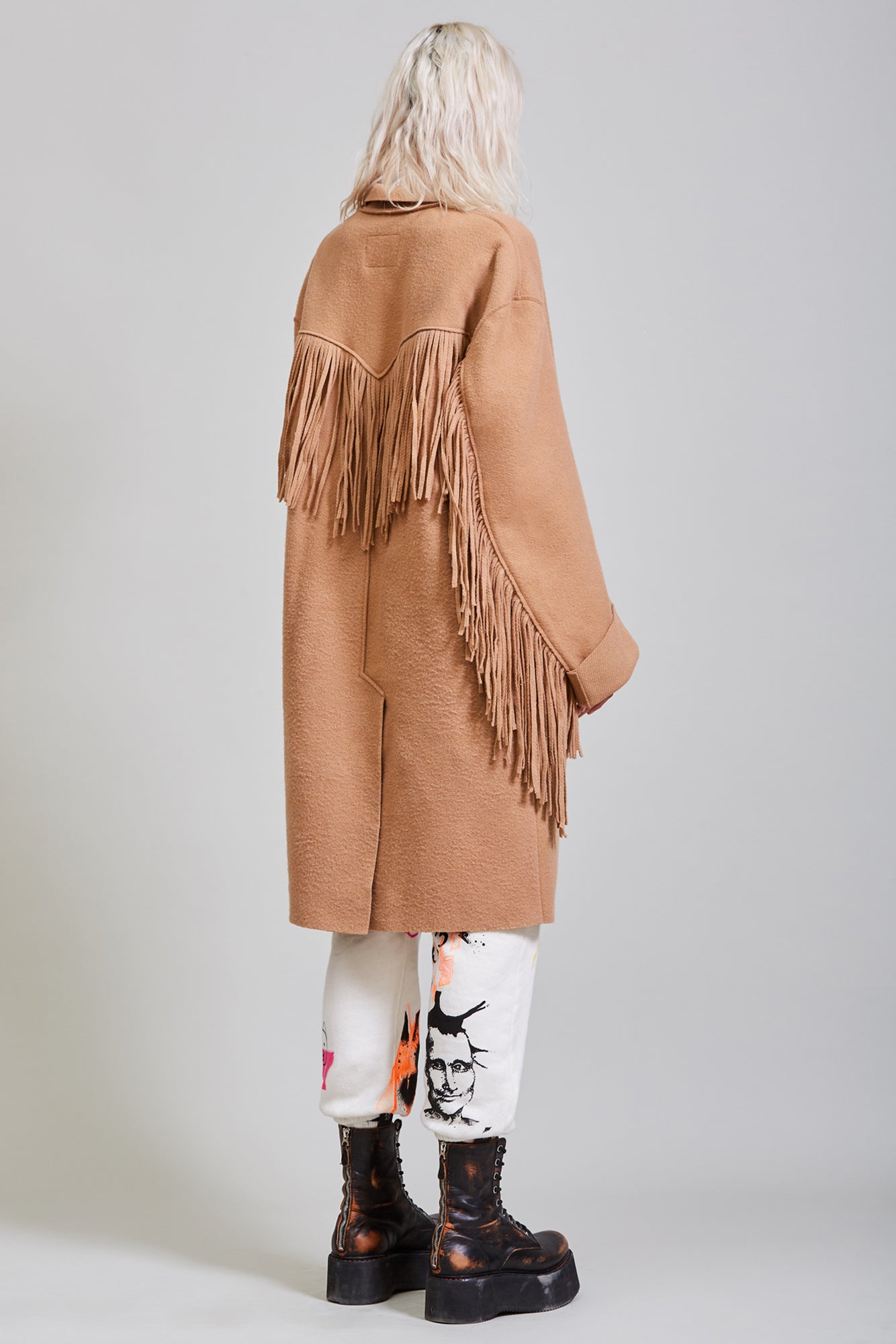 FRINGE RAW CUT COAT - CAMEL - R13