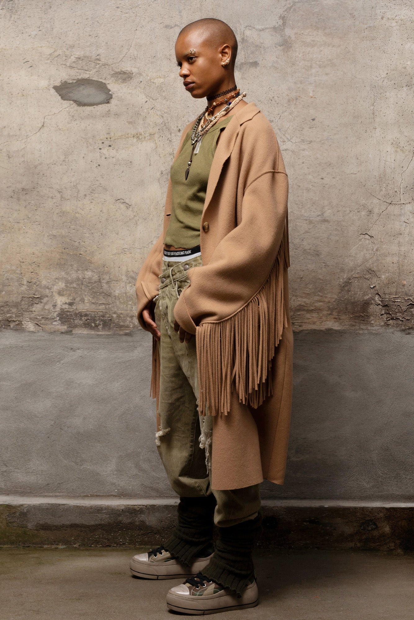 FRINGE RAW CUT COAT - CAMEL - R13