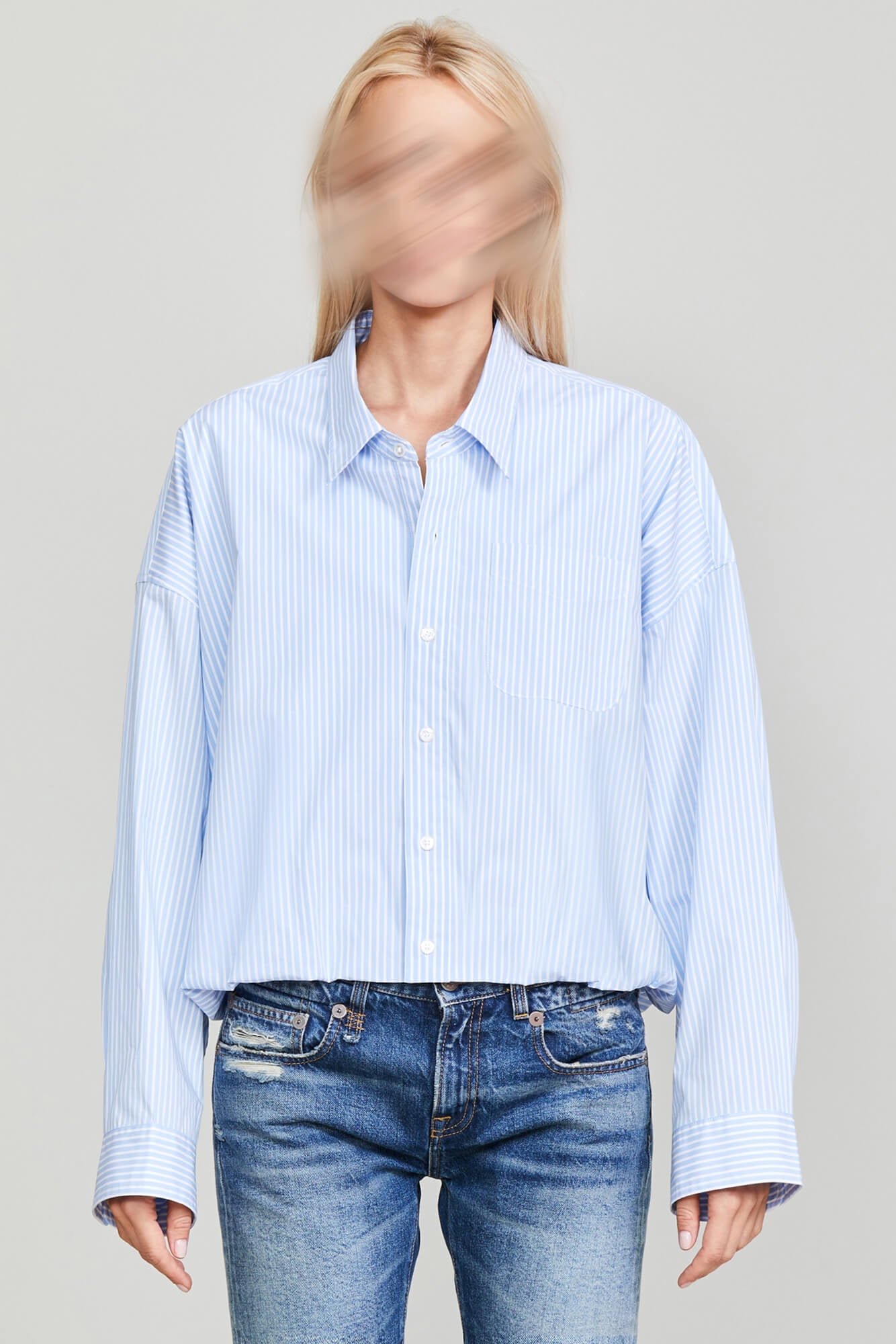 GATHERED HEM SHIRT - LIGHT BLUE STRIPE - R13