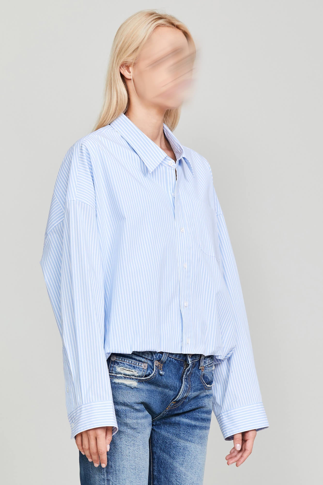 GATHERED HEM SHIRT - LIGHT BLUE STRIPE - R13