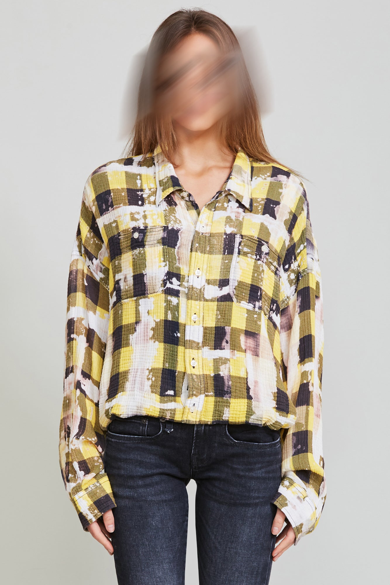 GATHERED HEM WORK SHIRT - BLEACHED YELLOW PLAID - R13