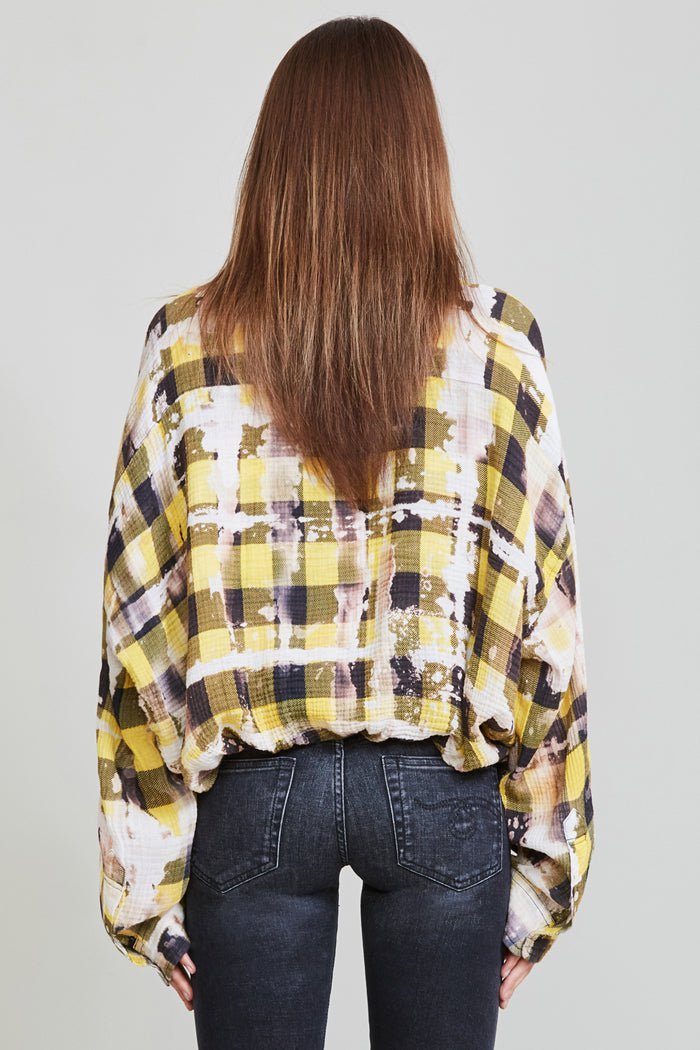 GATHERED HEM WORK SHIRT - BLEACHED YELLOW PLAID - R13