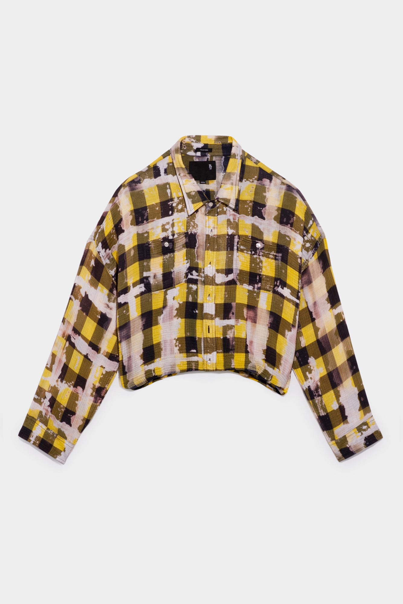 GATHERED HEM WORK SHIRT - BLEACHED YELLOW PLAID - R13