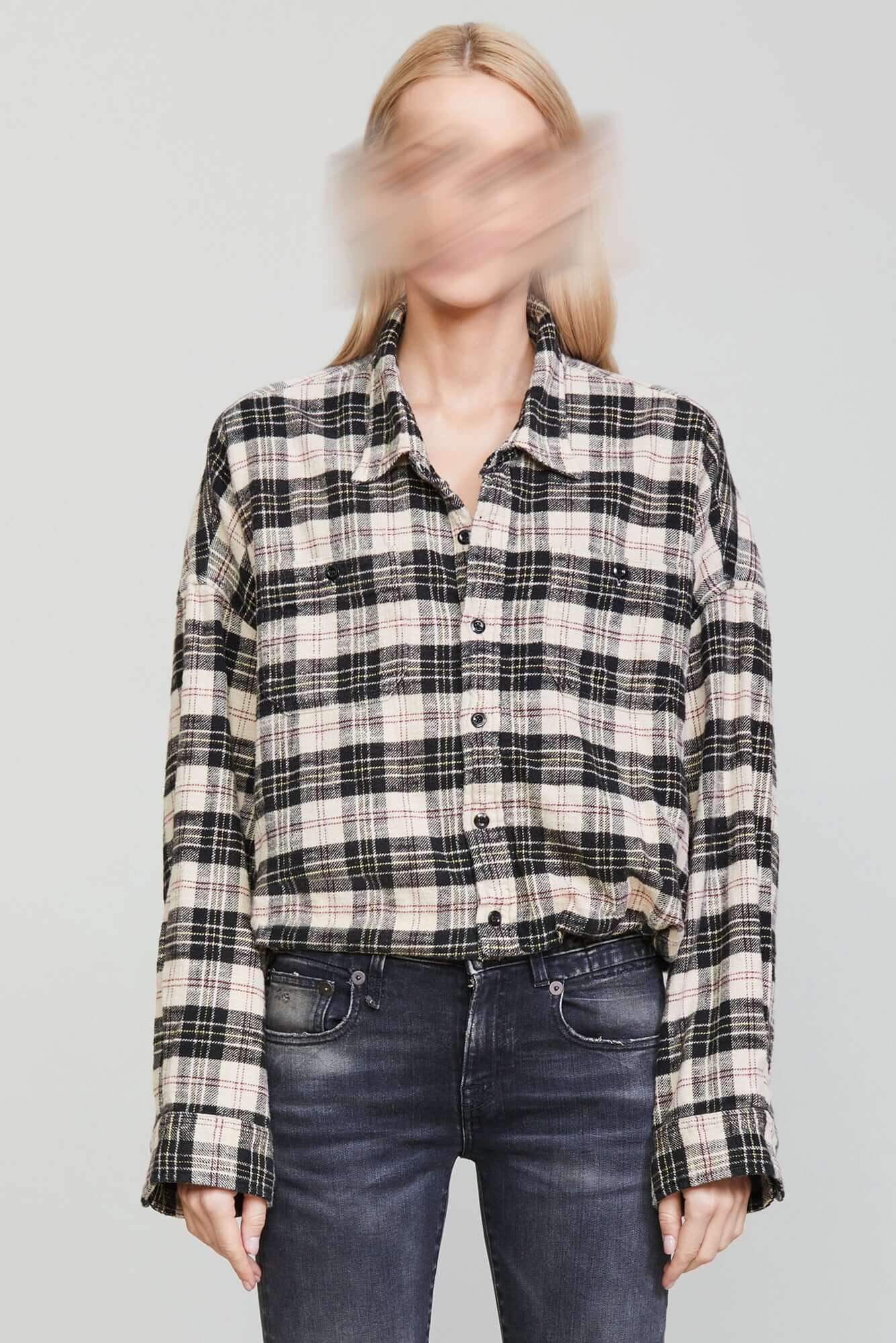 GATHERED HEM WORKSHIRT - BEIGE/BLACK PLAID - R13