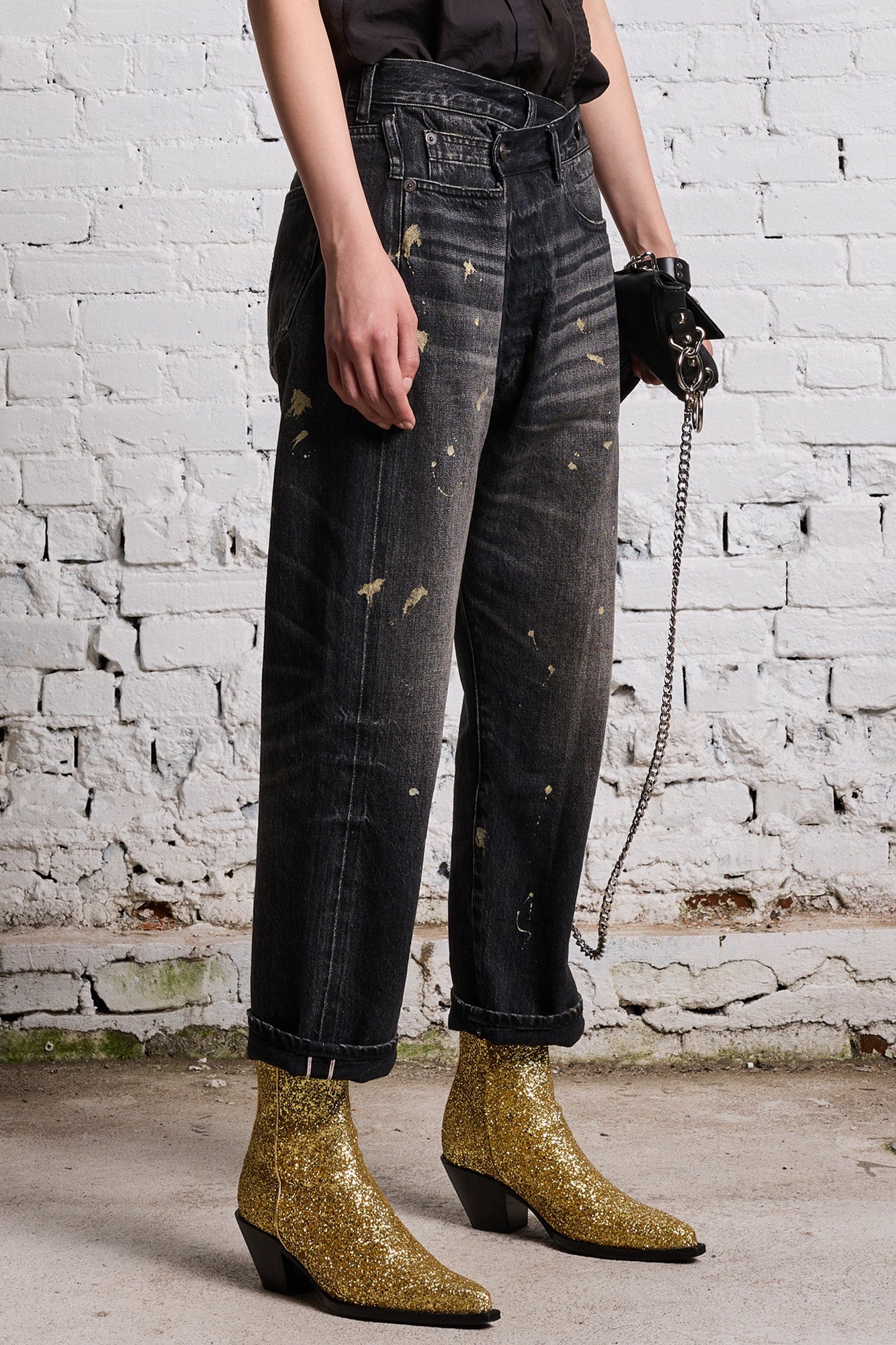 GOLD SPLATTER CROSSOVER JEAN - ETON SELVEDGE BLACK - R13