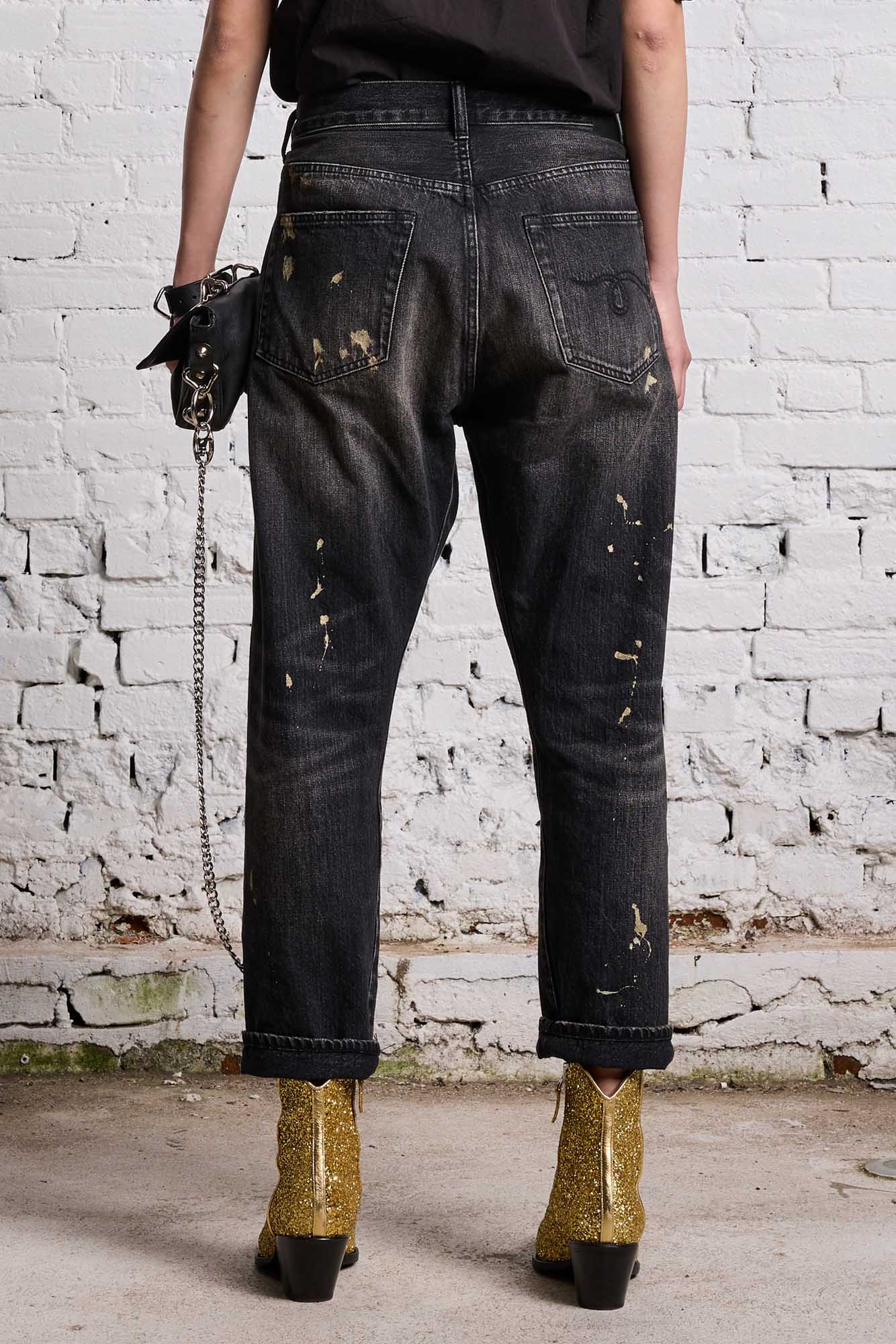 GOLD SPLATTER CROSSOVER JEAN - ETON SELVEDGE BLACK - R13