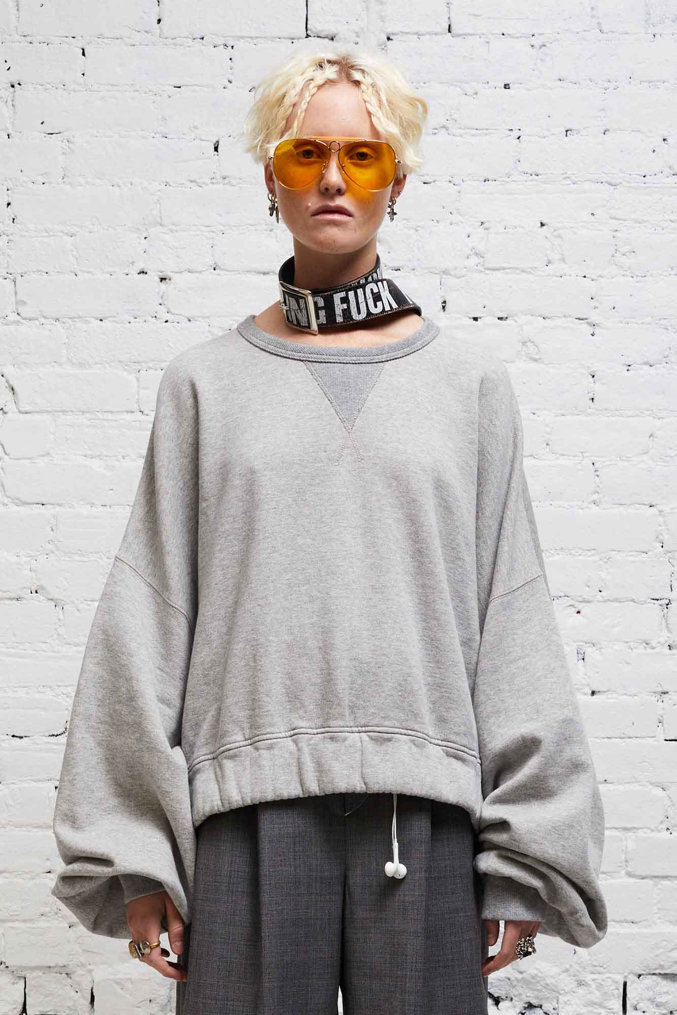 JUMBO CROPPED CREWNECK - HEATHER GREY - R13