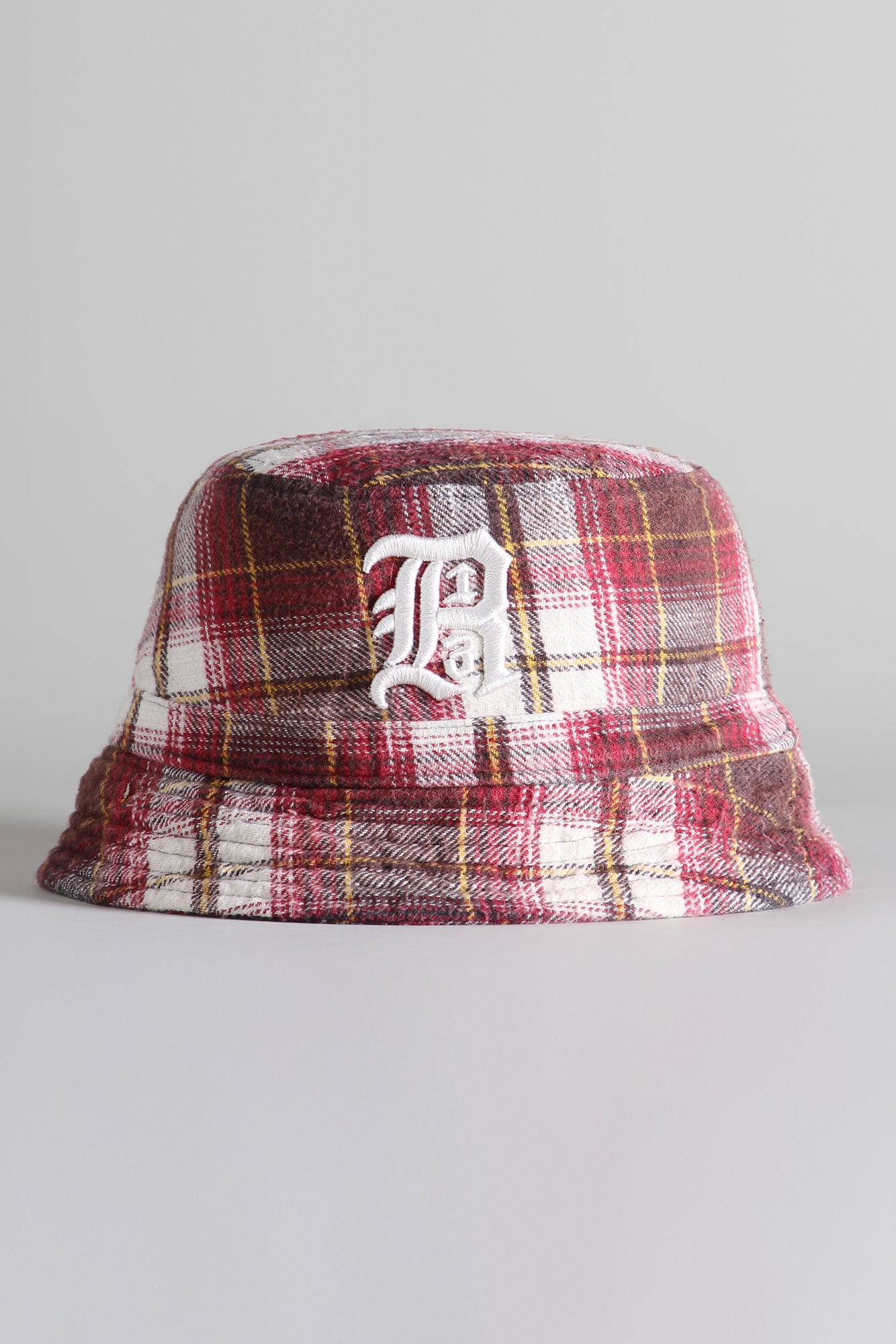 LAYERED BUCKET HAT - ECRU/MAROON PLAID - R13