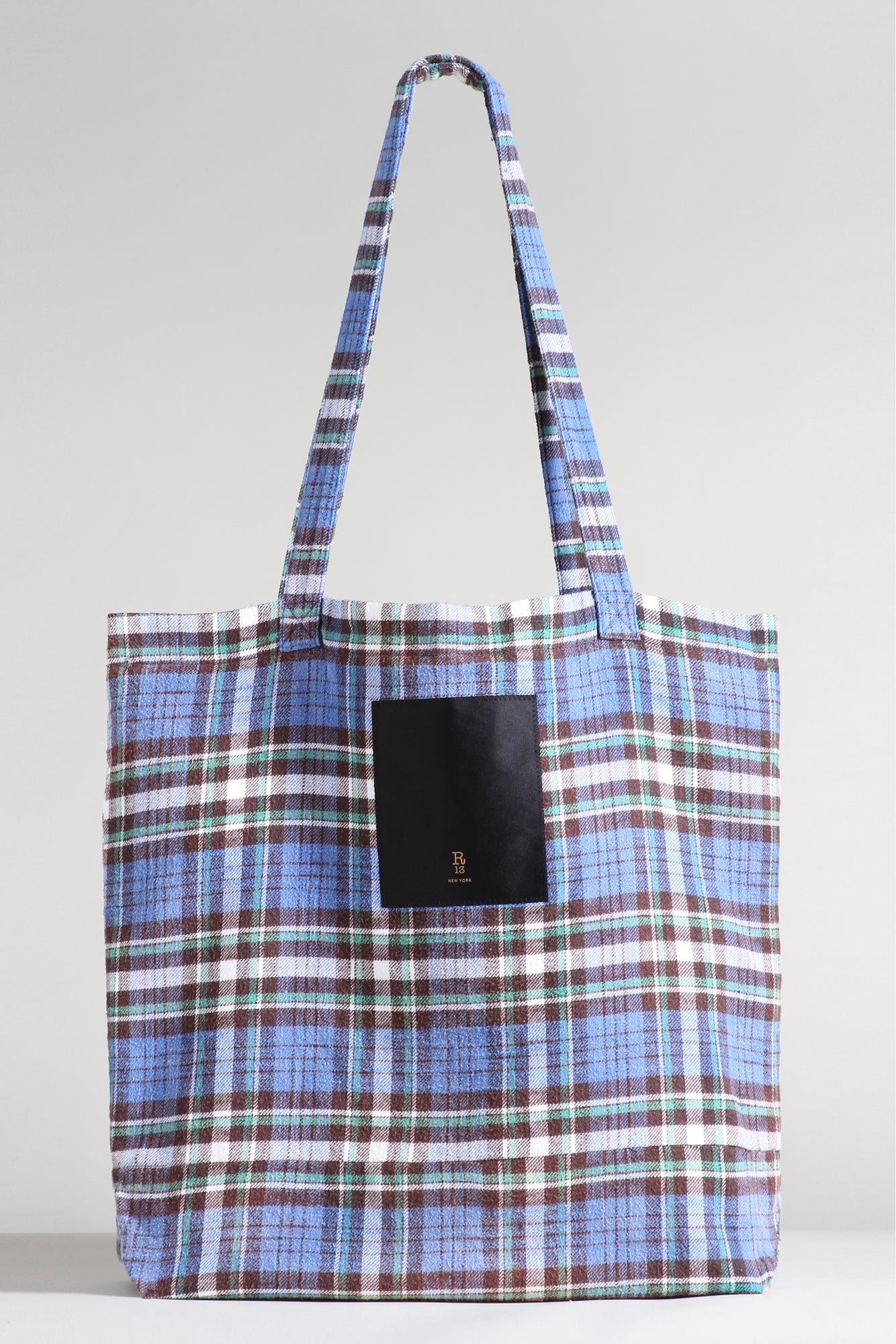 MEDIUM TOTE BAG - BLUE/GREEN PLAID - R13