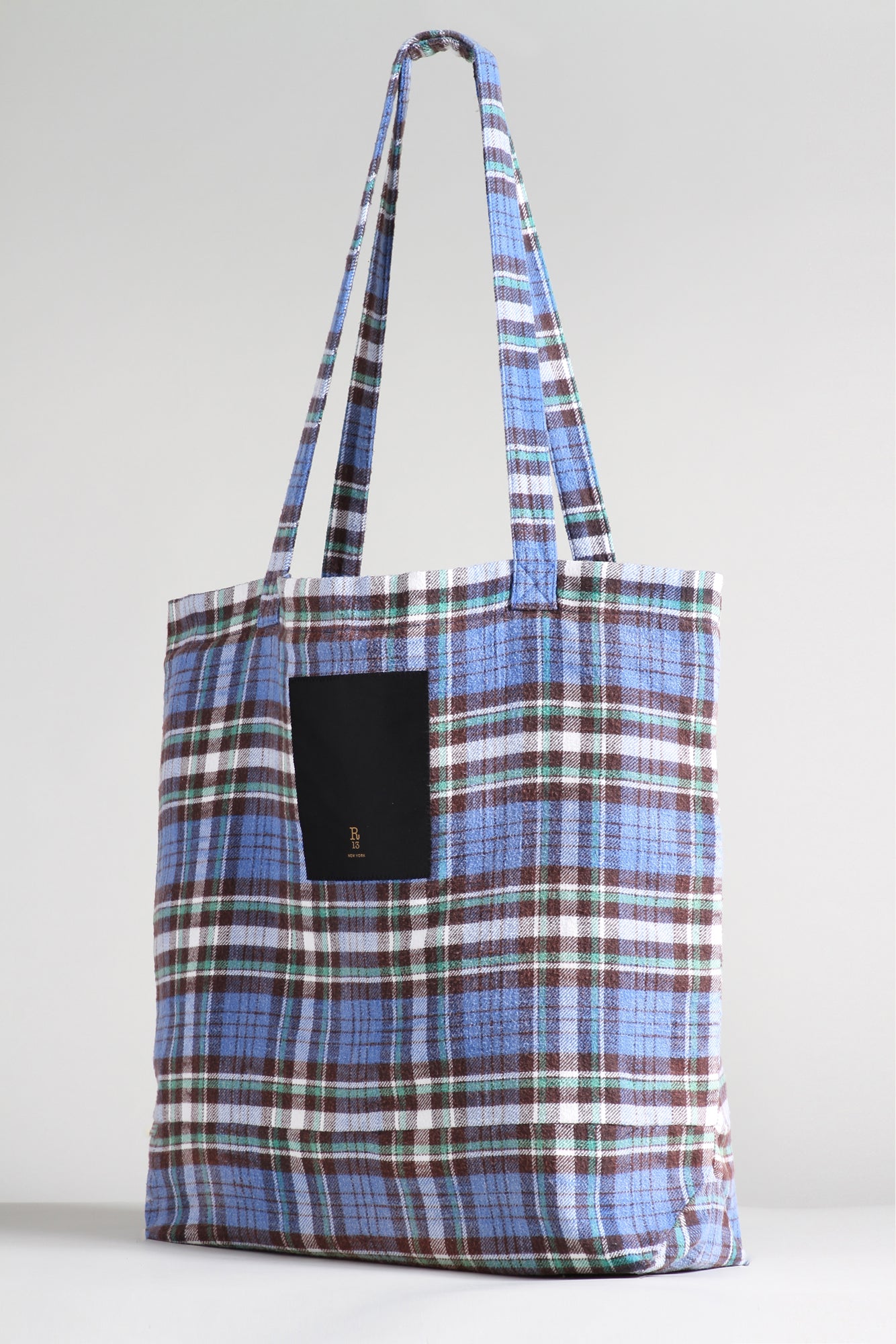 MEDIUM TOTE BAG - BLUE/GREEN PLAID - R13