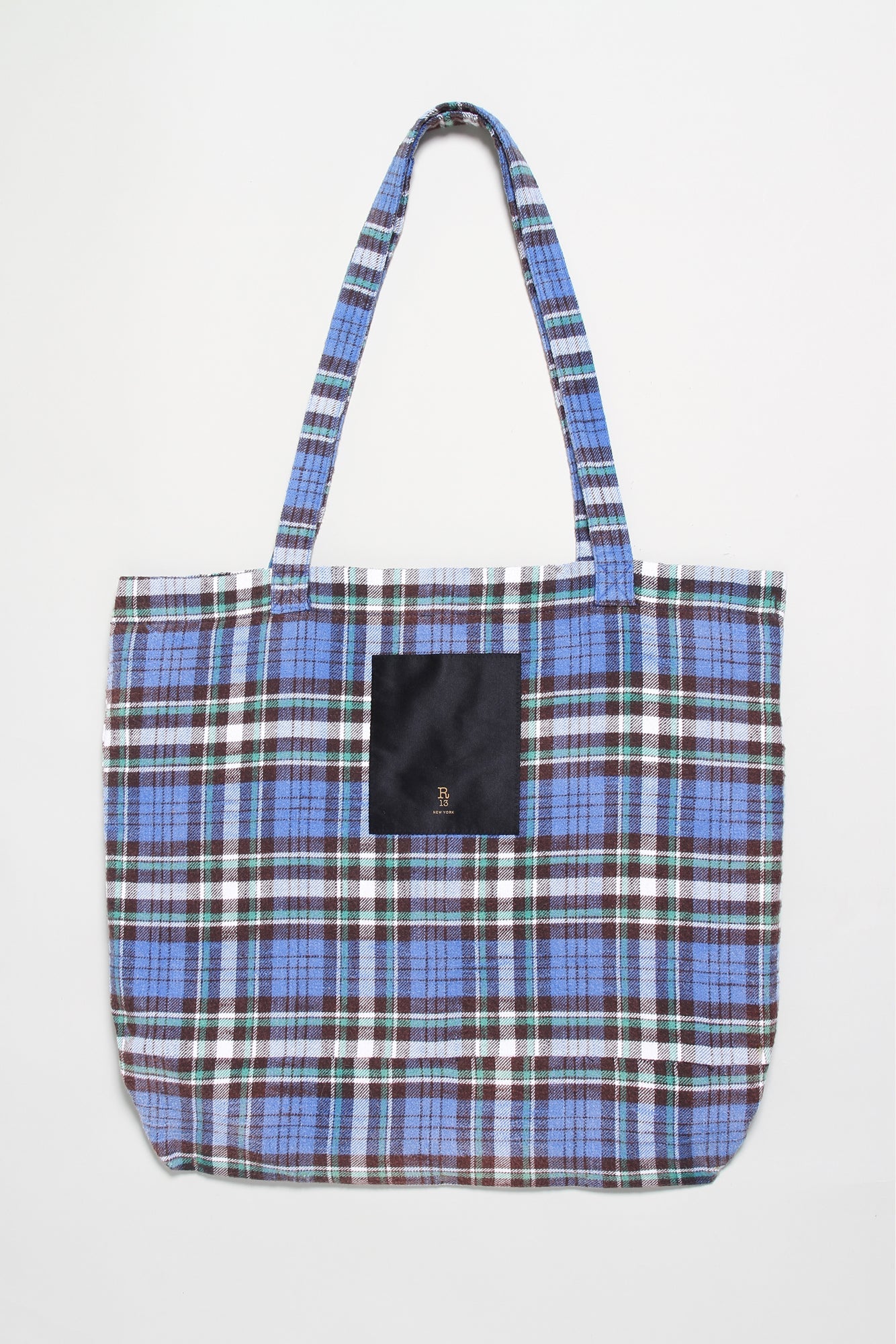 MEDIUM TOTE BAG - BLUE/GREEN PLAID - R13