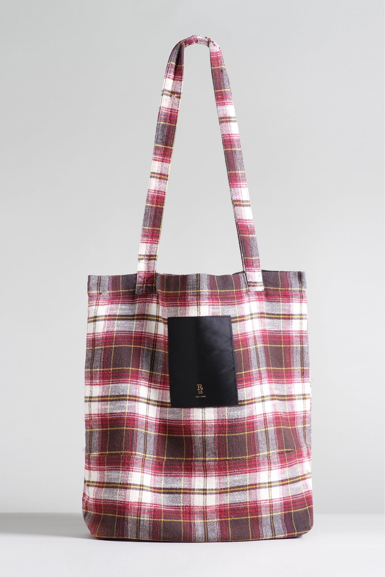 MEDIUM TOTE BAG - ECRU/MAROON PLAID - R13