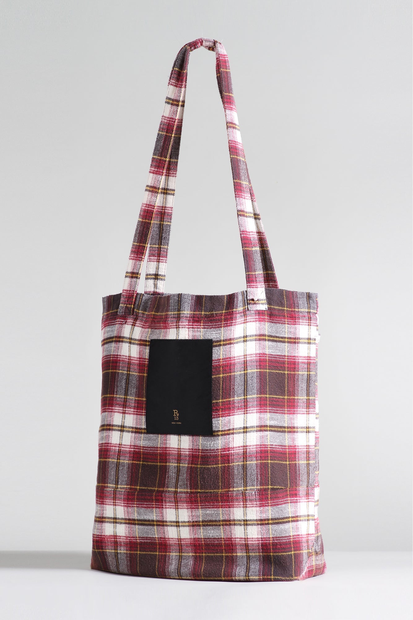 MEDIUM TOTE BAG - ECRU/MAROON PLAID - R13