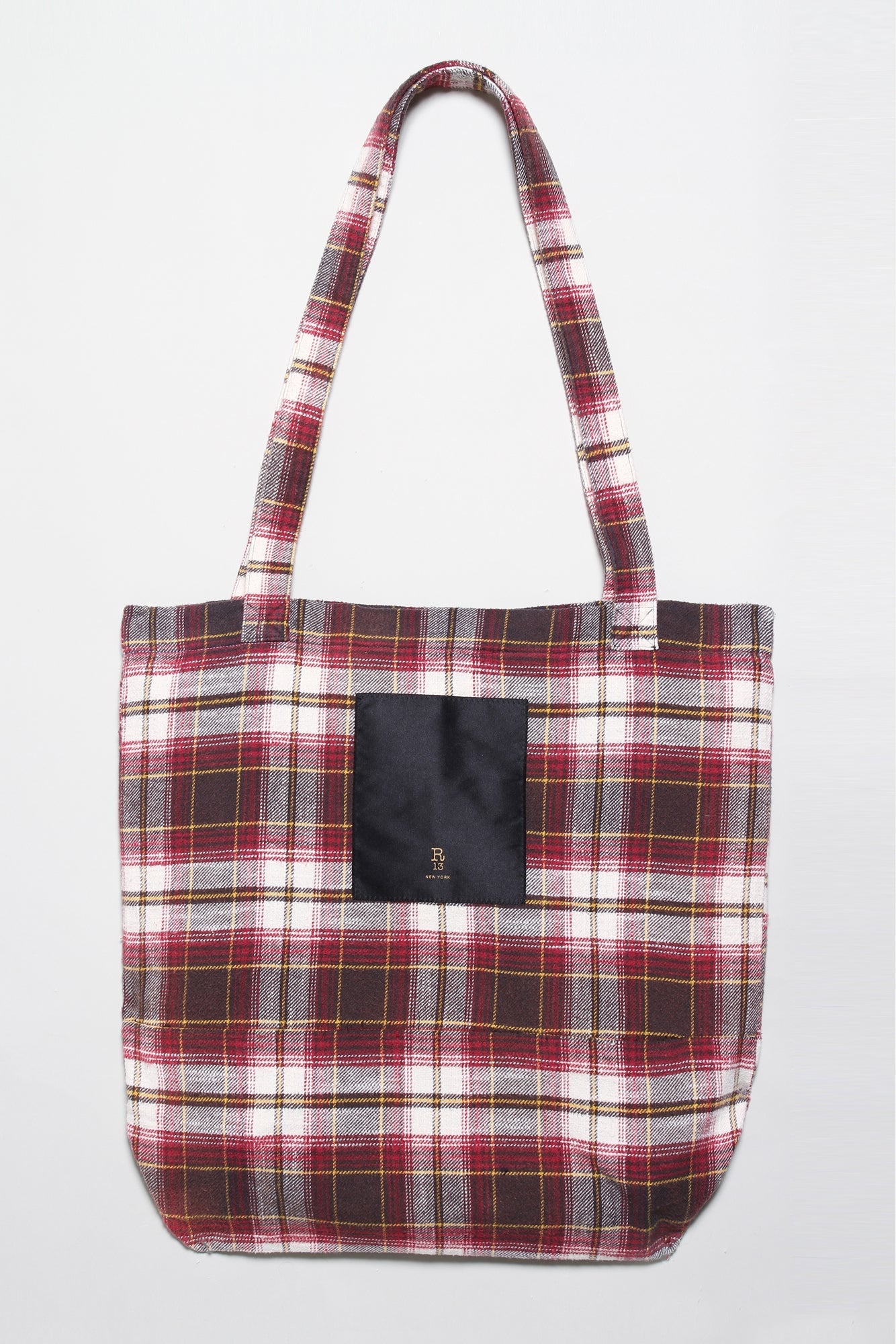 MEDIUM TOTE BAG - ECRU/MAROON PLAID - R13