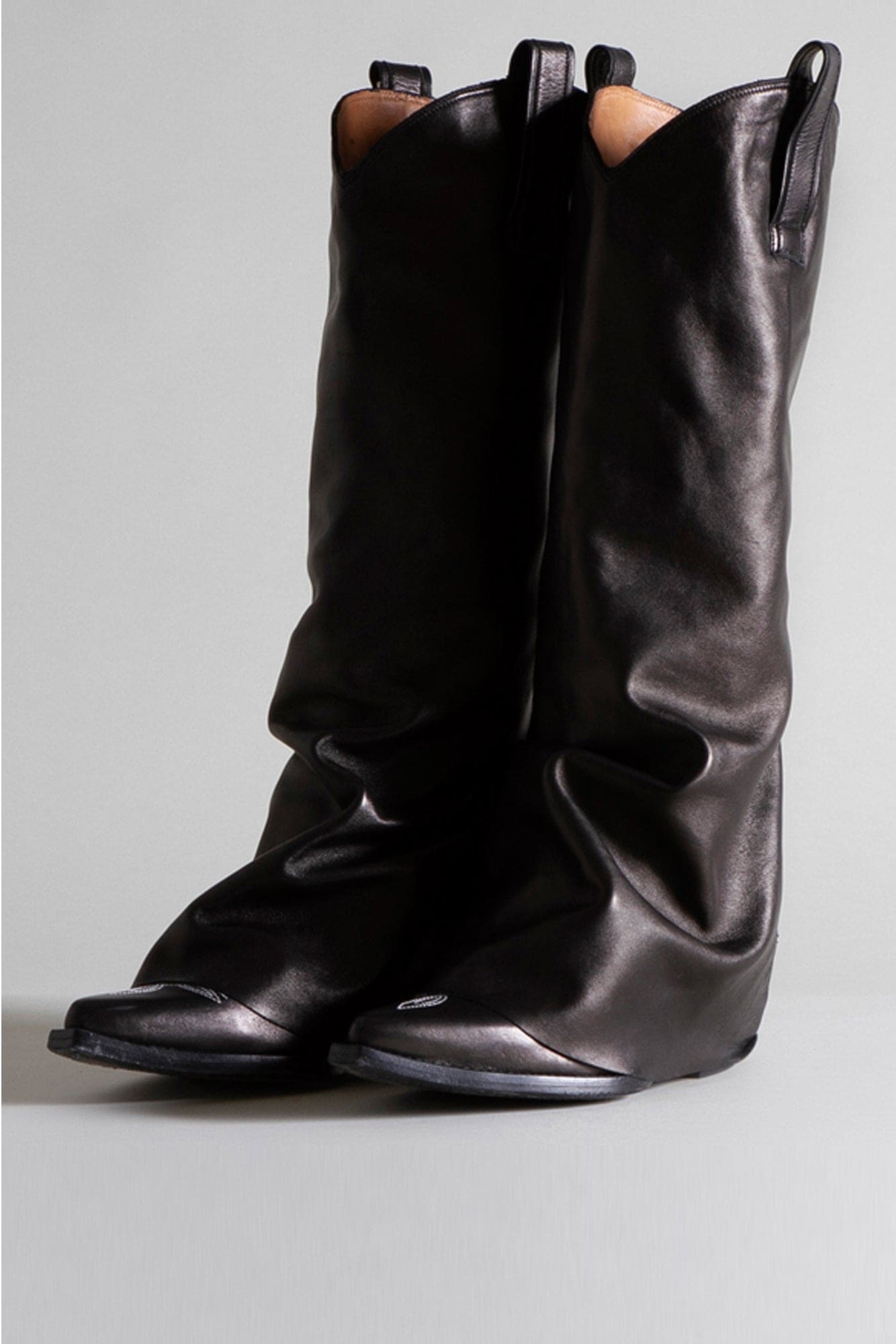 MID COWBOY BOOTS WITH SLEEVE - BLACK LEATHER - R13