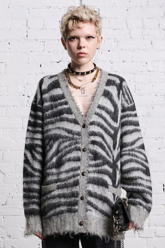 MOHAIR BOYFRIEND CARDIGAN - ZEBRA JACQUARD - R13