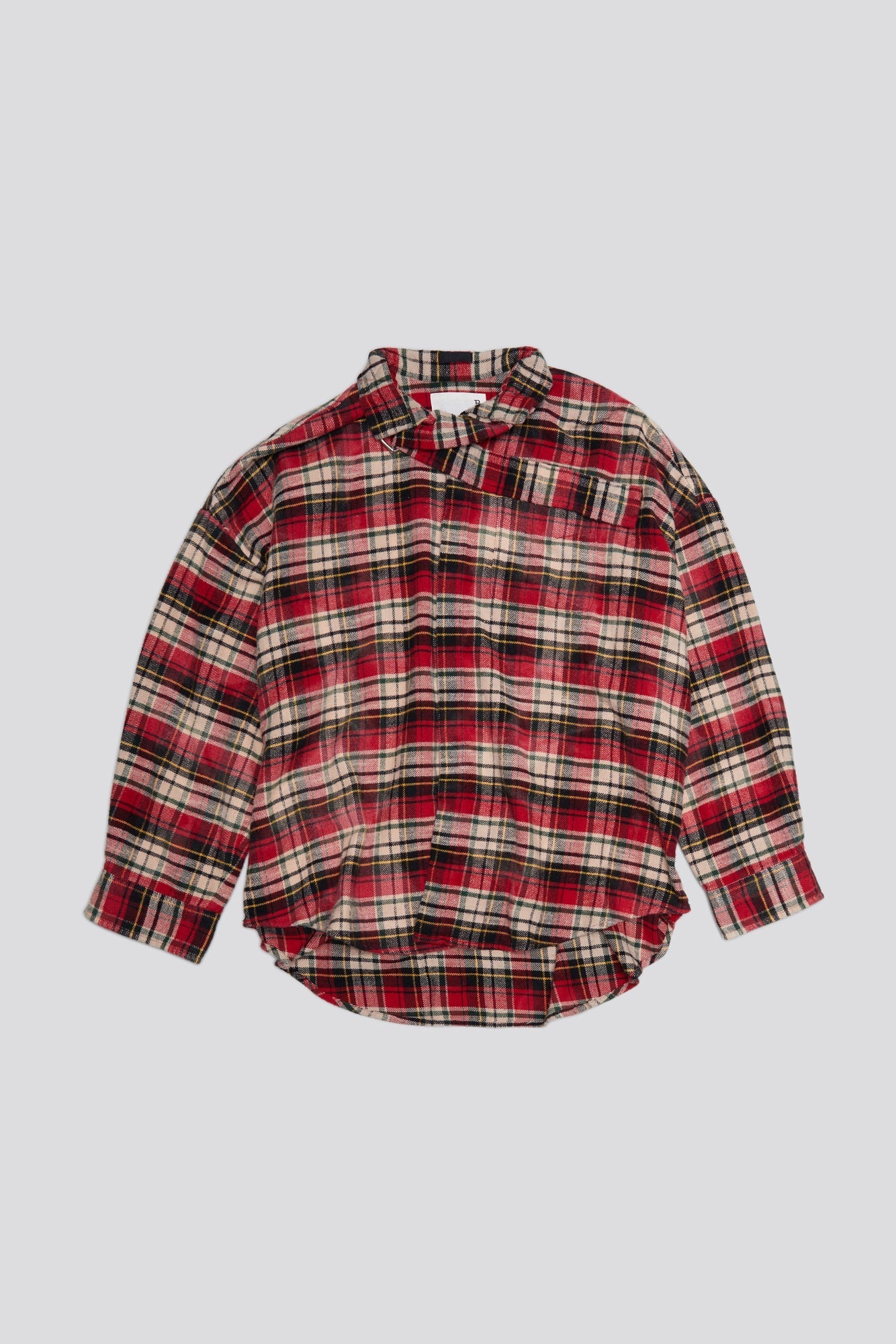 OVERSIZED BELT COLLAR SHIRT - BLEACHED RED PLAID - R13