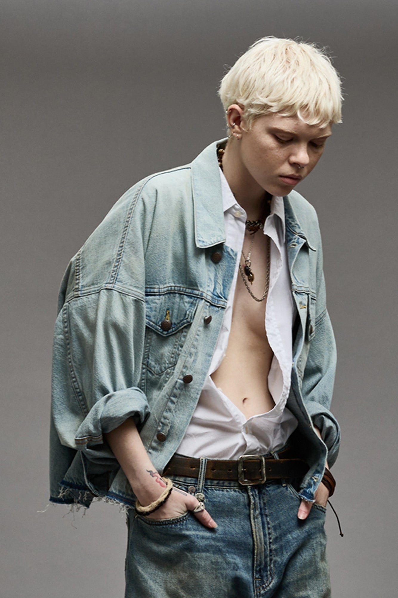 OVERSIZED CUT-OFF TRUCKER JACKET - LENNON BLUE - R13